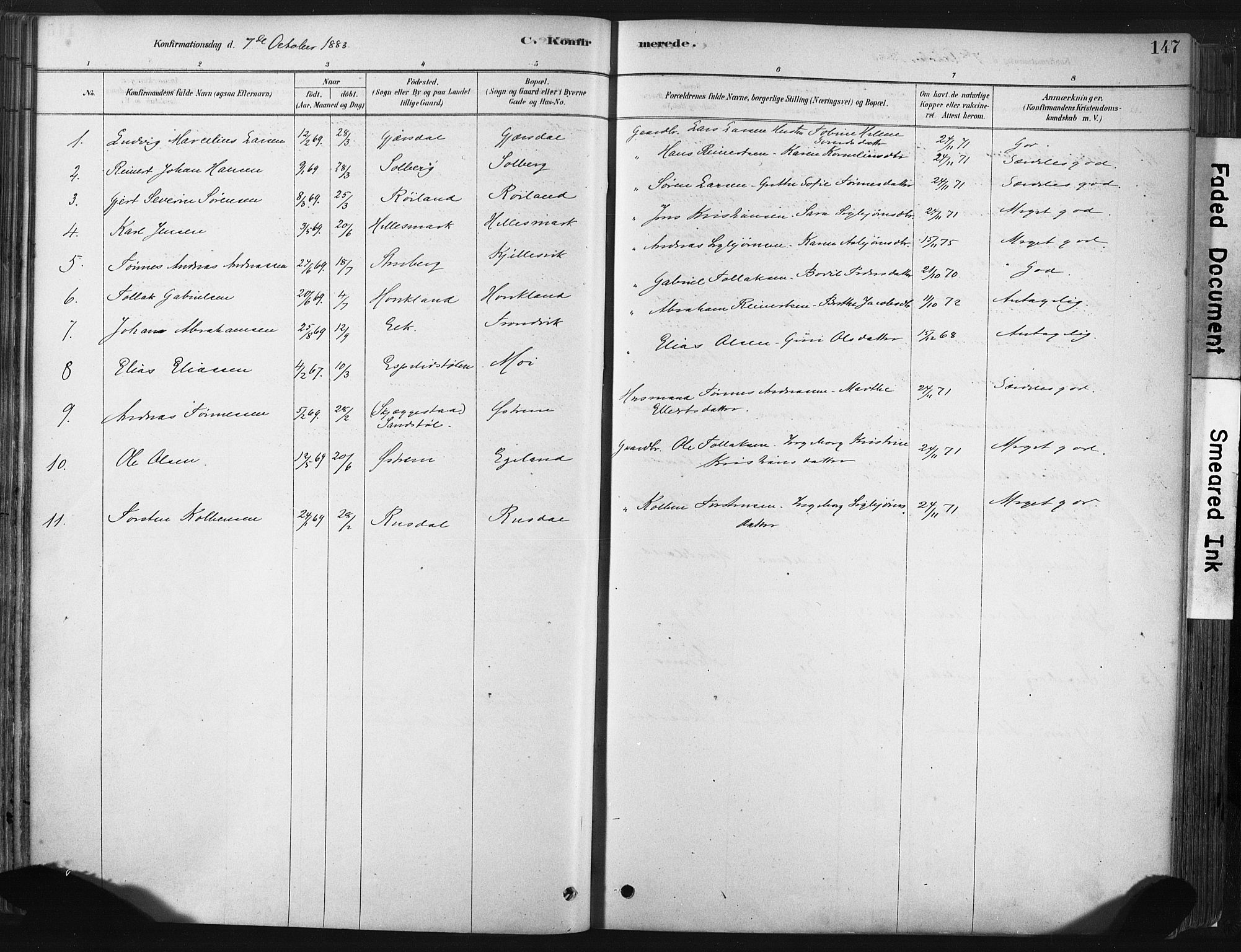 Lund sokneprestkontor, SAST/A-101809/S06/L0011: Parish register (official) no. A 10, 1877-1904, p. 147