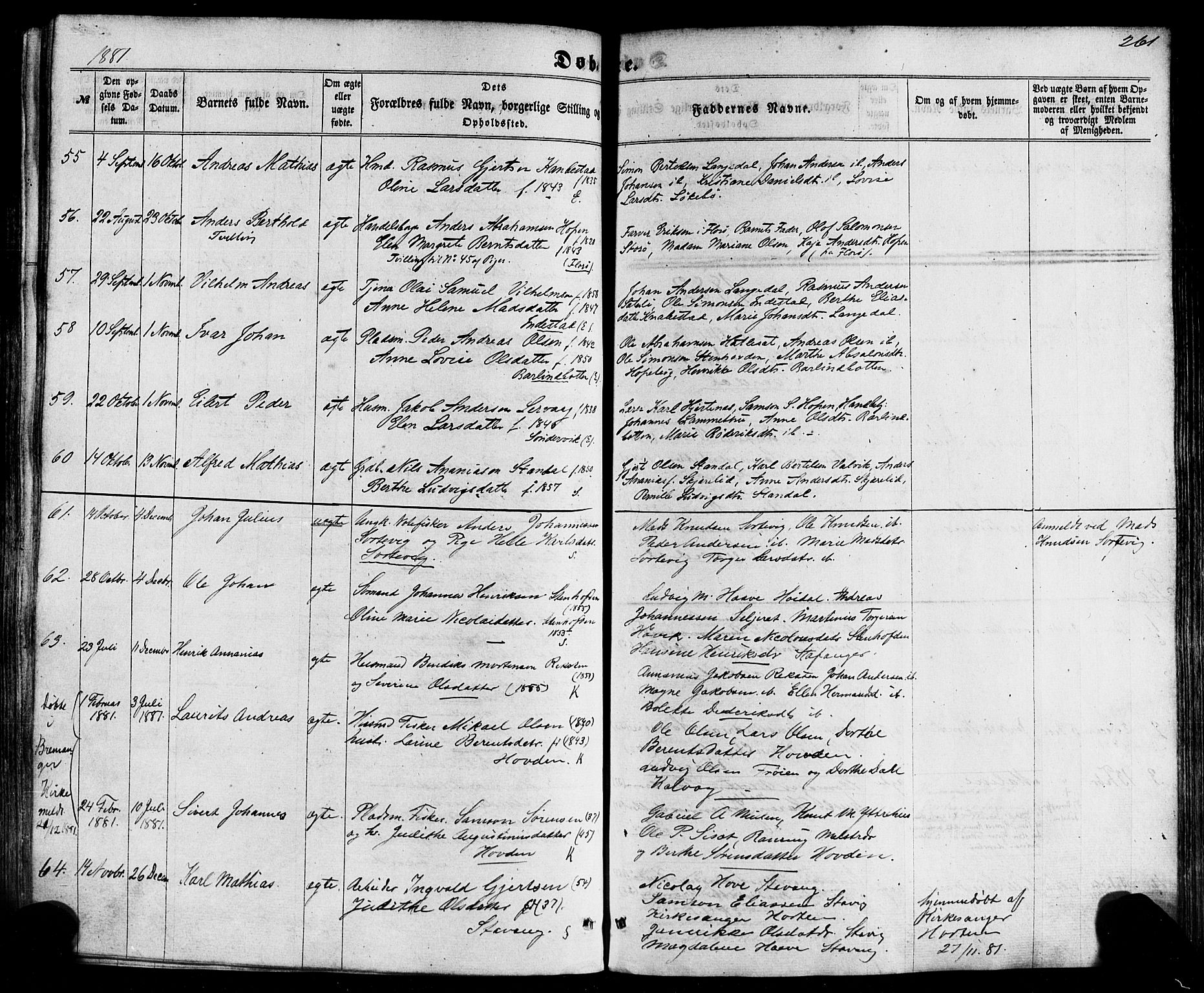 Kinn sokneprestembete, SAB/A-80801/H/Haa/Haaa/L0006: Parish register (official) no. A 6, 1857-1885, p. 261