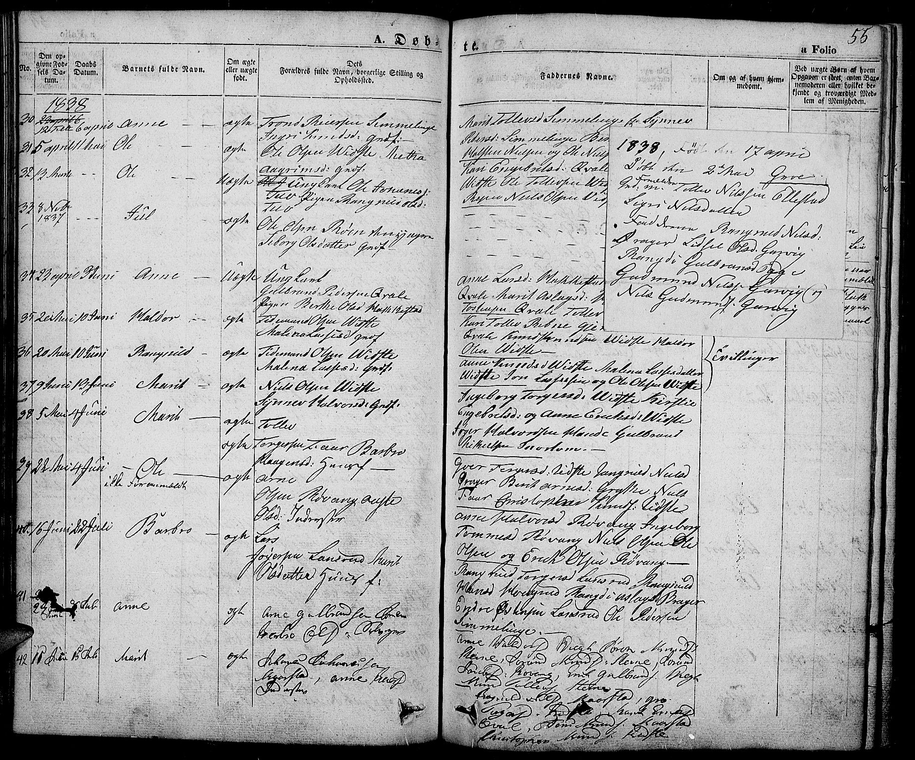 Slidre prestekontor, SAH/PREST-134/H/Ha/Haa/L0003: Parish register (official) no. 3, 1831-1843, p. 55