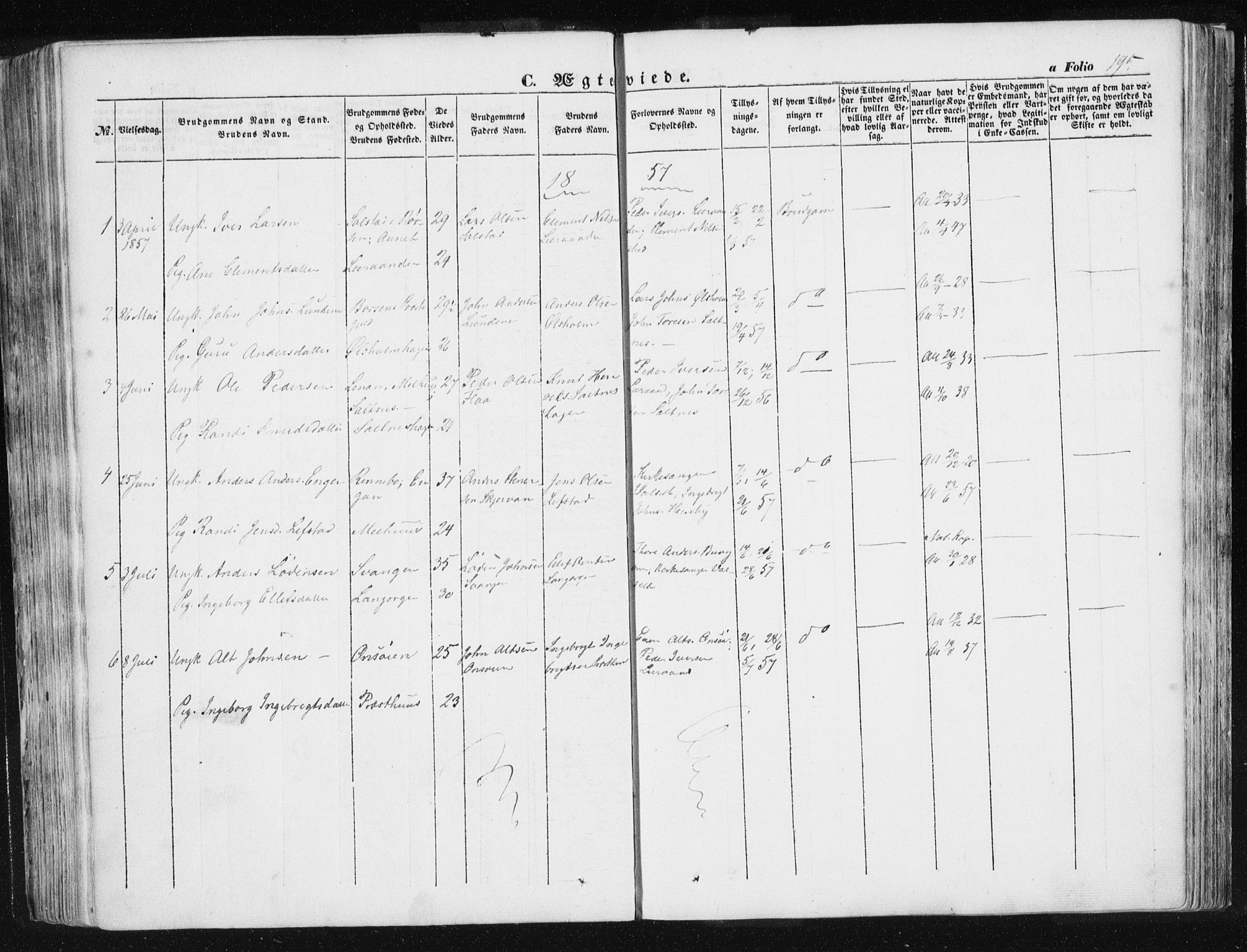 Ministerialprotokoller, klokkerbøker og fødselsregistre - Sør-Trøndelag, AV/SAT-A-1456/612/L0376: Parish register (official) no. 612A08, 1846-1859, p. 195