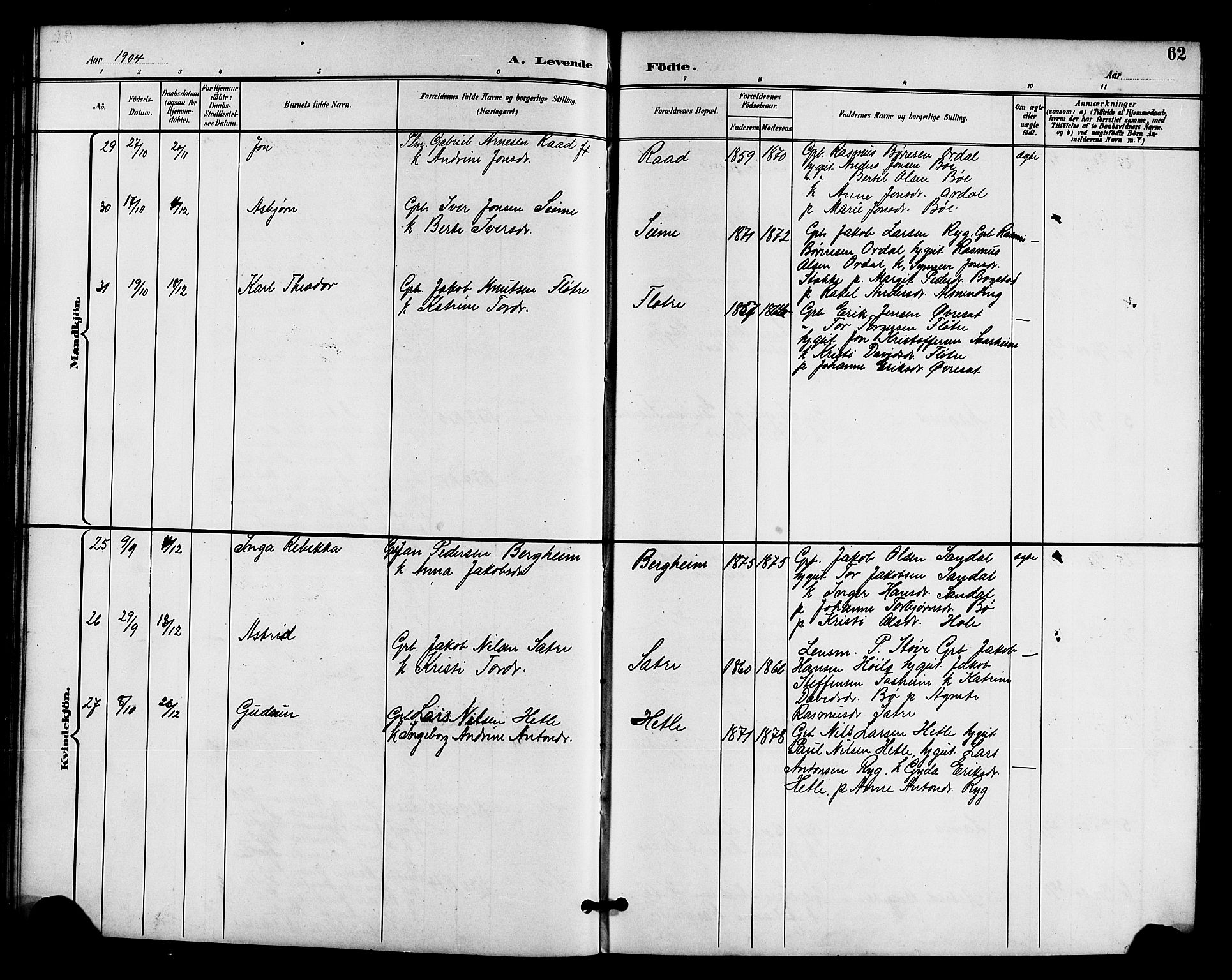 Gloppen sokneprestembete, AV/SAB-A-80101/H/Hab/Habc/L0002: Parish register (copy) no. C 2, 1896-1910, p. 62