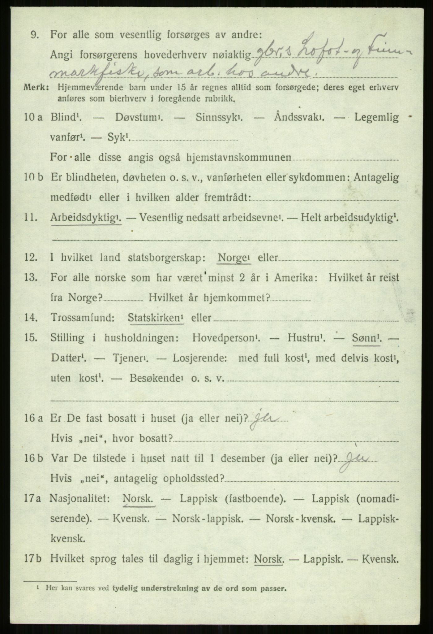 SATØ, 1920 census for Salangen, 1920, p. 1329