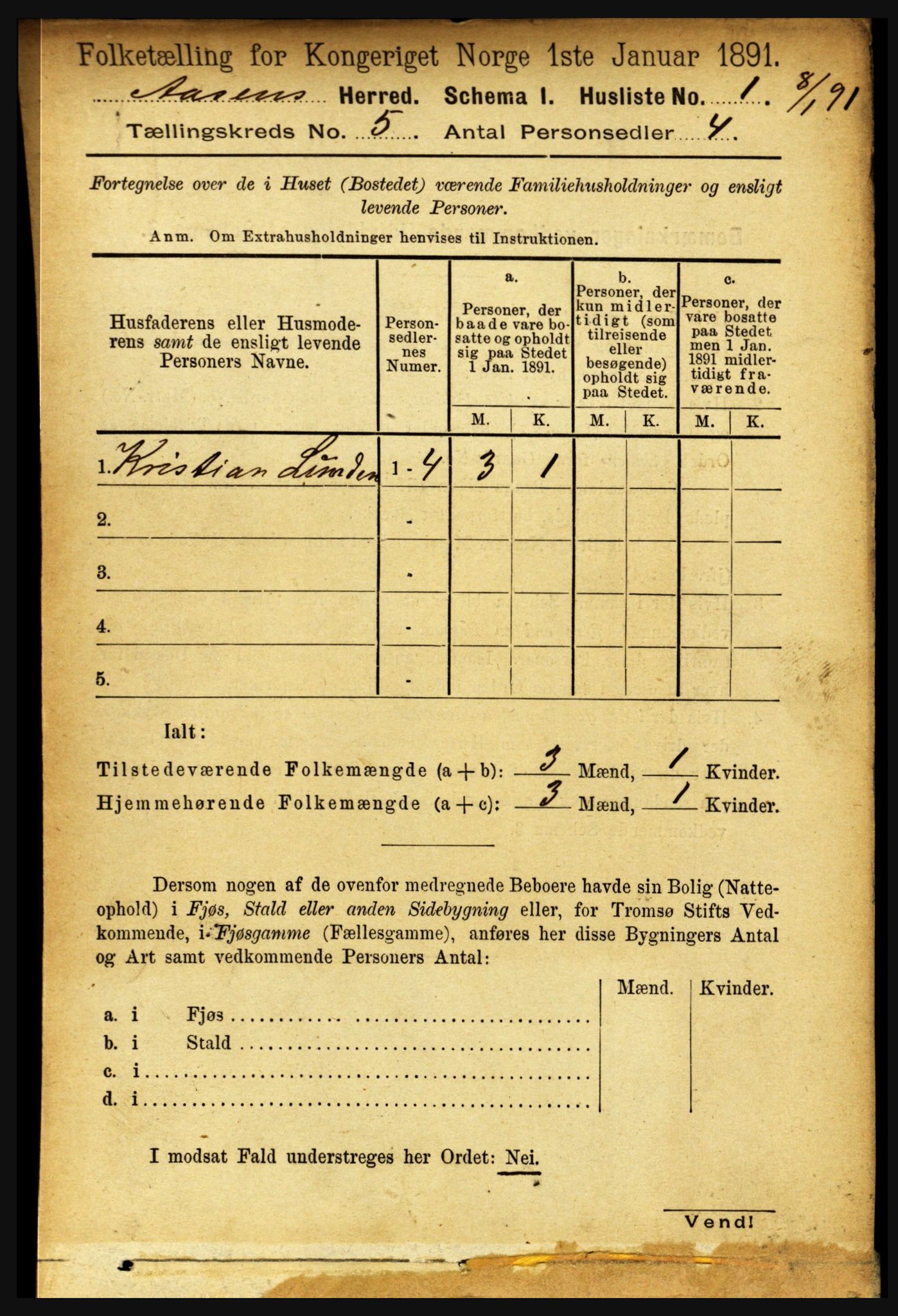 RA, 1891 census for 1716 Åsen, 1891, p. 1907