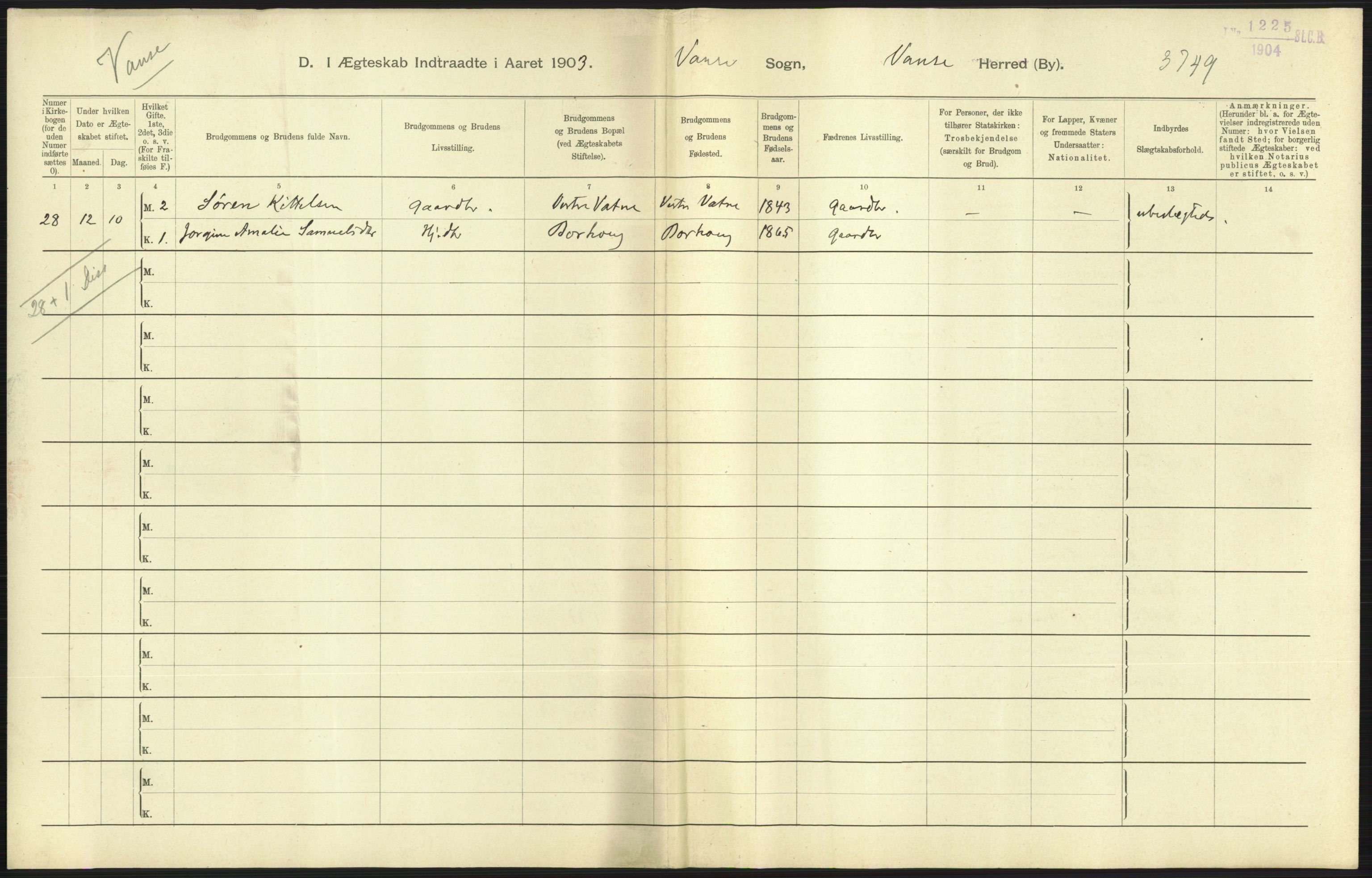 Statistisk sentralbyrå, Sosiodemografiske emner, Befolkning, AV/RA-S-2228/D/Df/Dfa/Dfaa/L0011: Lister og Mandal amt: Fødte, gifte, døde, 1903, p. 285