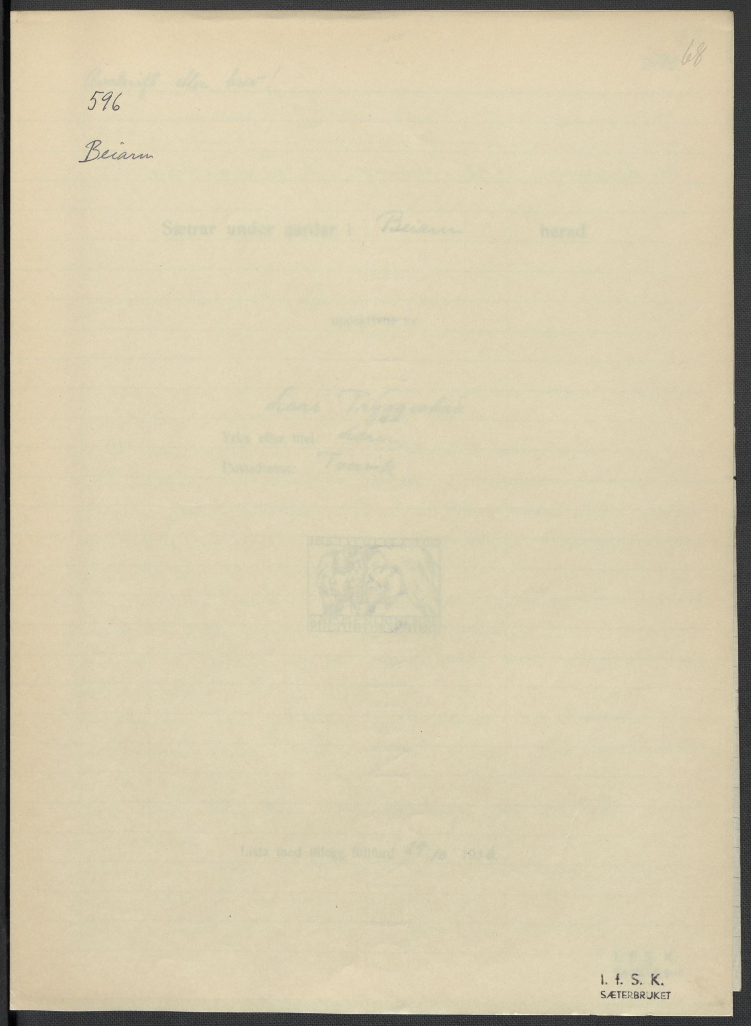 Instituttet for sammenlignende kulturforskning, AV/RA-PA-0424/F/Fc/L0016/0002: Eske B16: / Nordland (perm XLVII), 1932-1936, p. 68