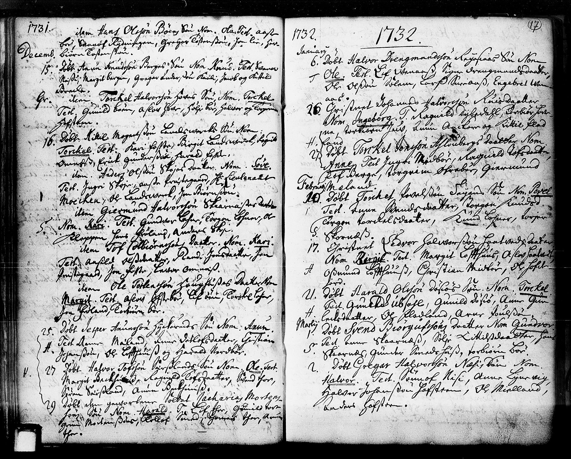 Hjartdal kirkebøker, SAKO/A-270/F/Fa/L0003: Parish register (official) no. I 3, 1727-1775, p. 17