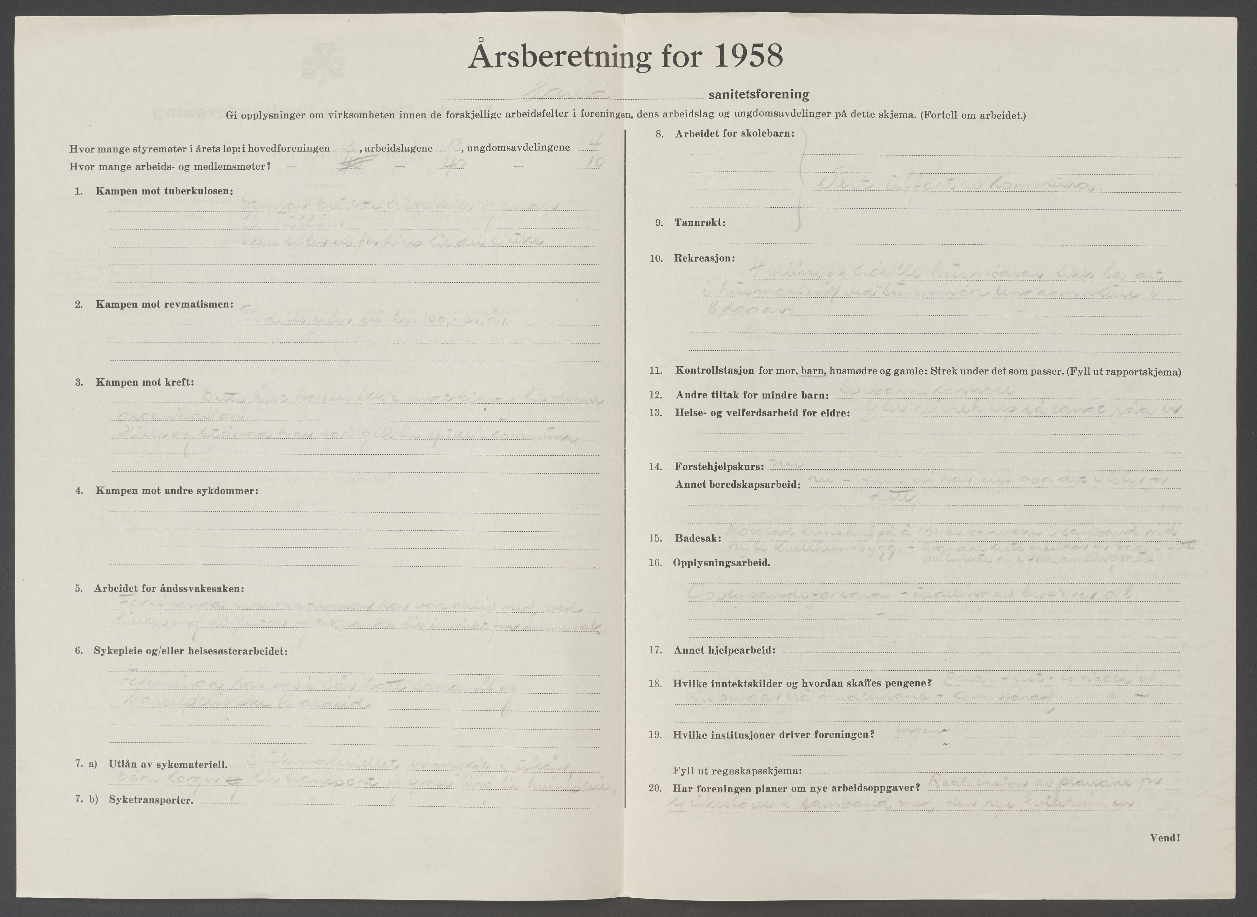 Hareid sanitetslag, IKAM/P-00271/A/Ab/L0001/0007: Årsmeldinger og regnskap / Årsmeldinger og regnskap, 1958