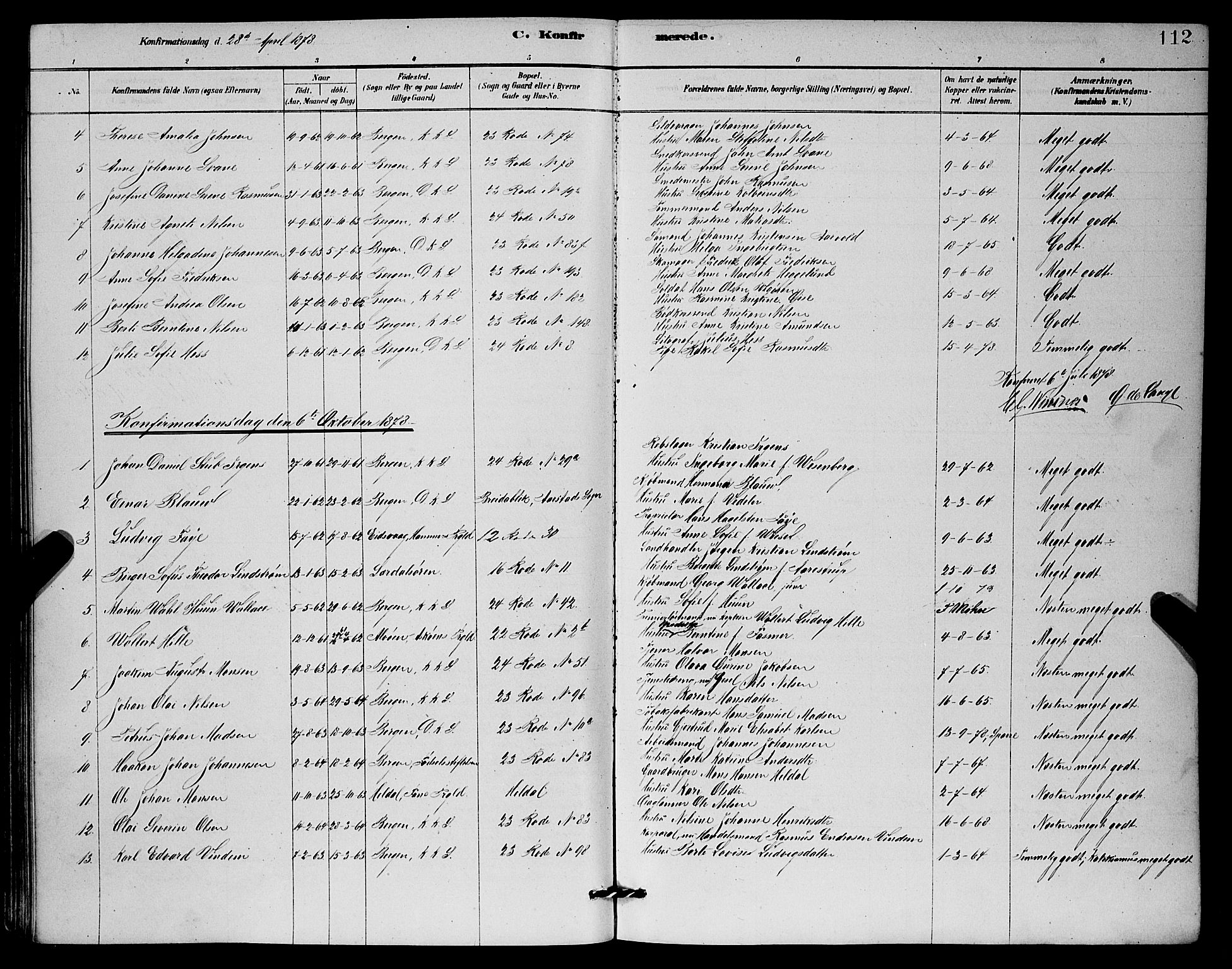 Mariakirken Sokneprestembete, SAB/A-76901/H/Hab/L0004: Parish register (copy) no. A 4, 1878-1892, p. 112
