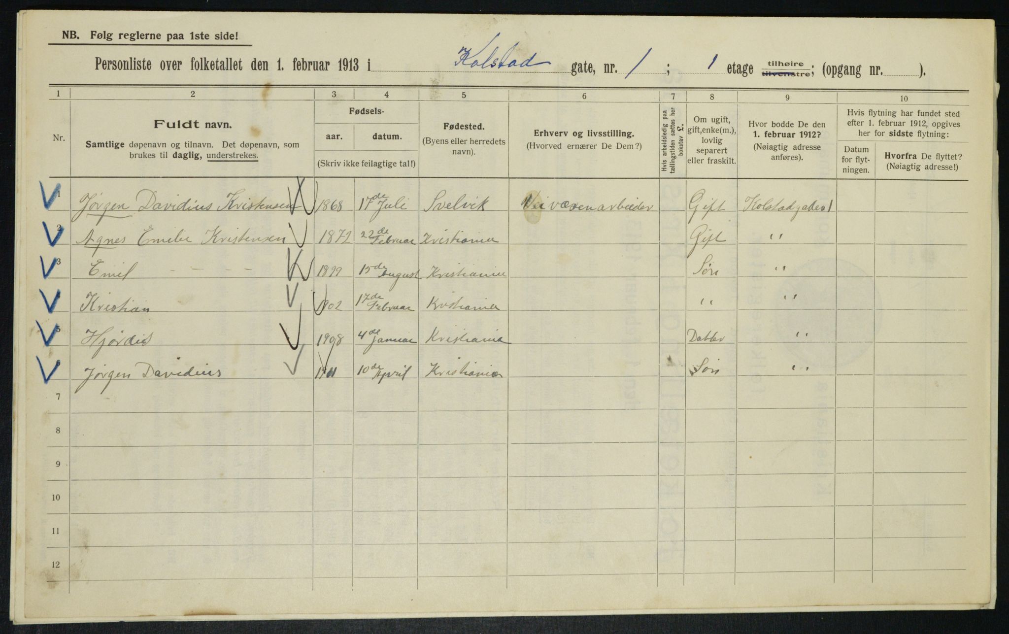 OBA, Municipal Census 1913 for Kristiania, 1913, p. 51884