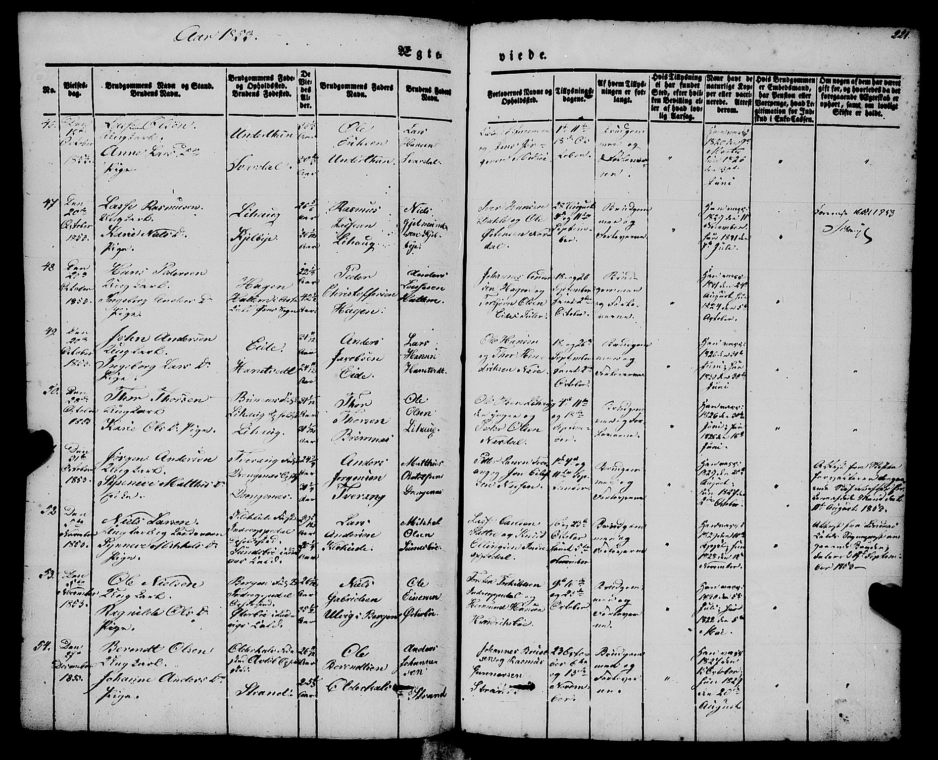 Gulen sokneprestembete, SAB/A-80201/H/Haa/Haaa/L0021: Parish register (official) no. A 21, 1848-1858, p. 221