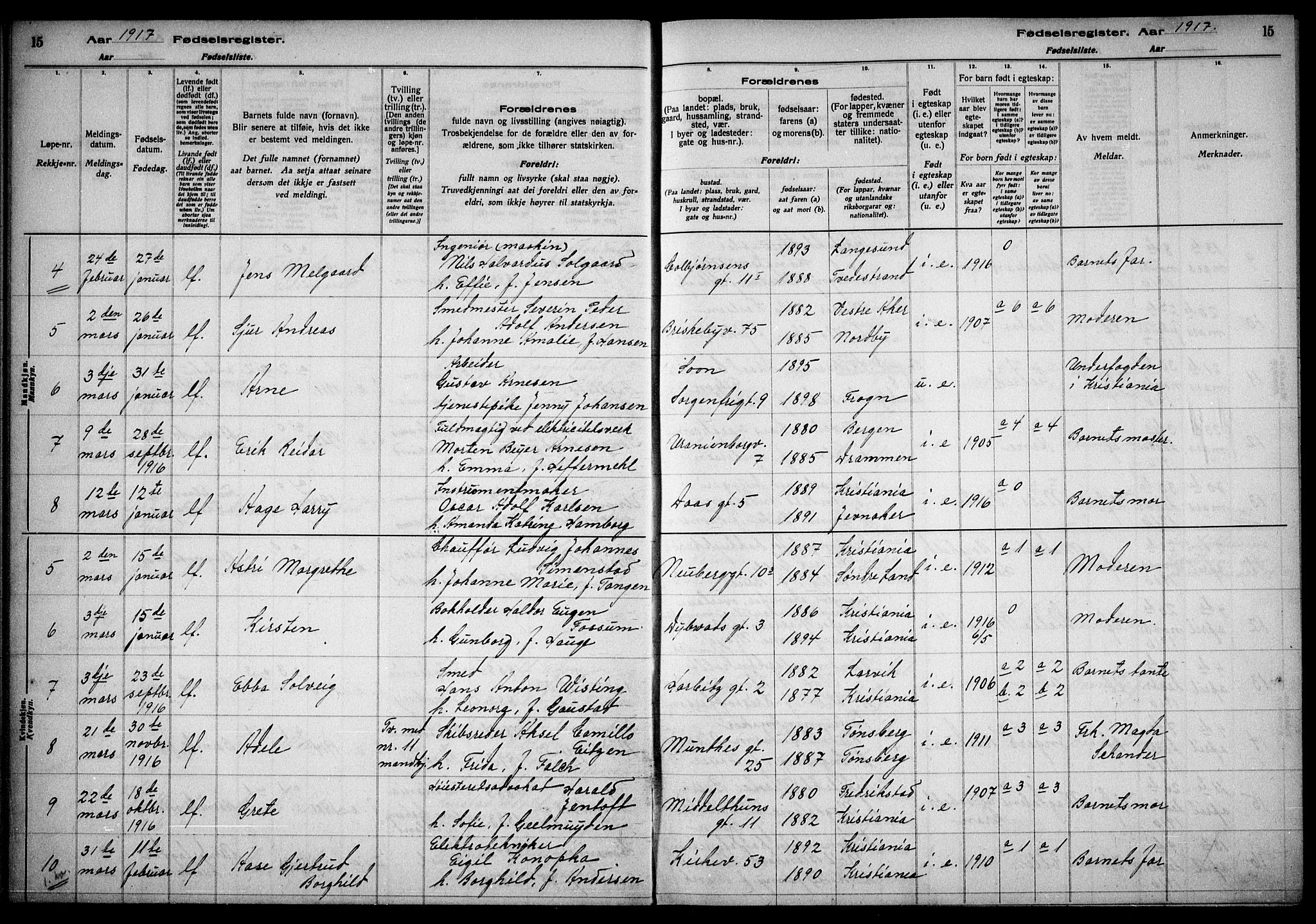 Uranienborg prestekontor Kirkebøker, AV/SAO-A-10877/J/Ja/L0001: Birth register no. 1, 1916-1930, p. 15