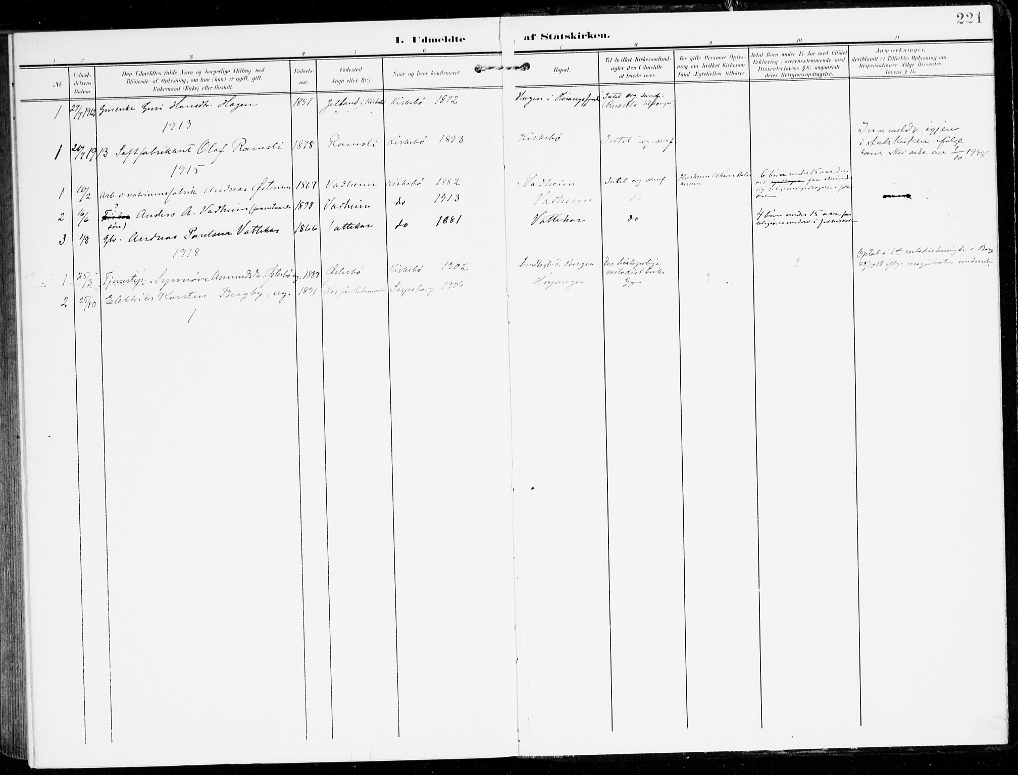 Lavik sokneprestembete, AV/SAB-A-80901: Parish register (official) no. C 2, 1904-1921, p. 221