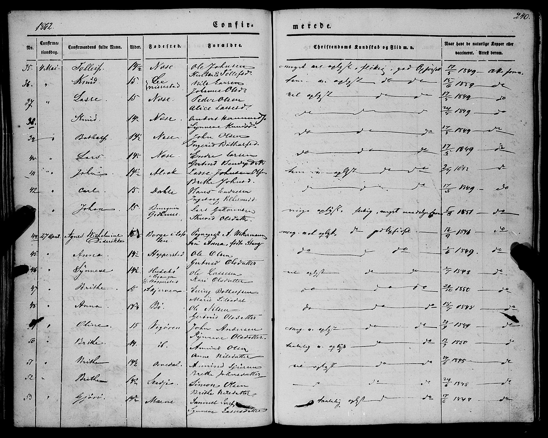 Vik sokneprestembete, AV/SAB-A-81501/H/Haa/Haaa/L0008: Parish register (official) no. A 8, 1846-1865, p. 240