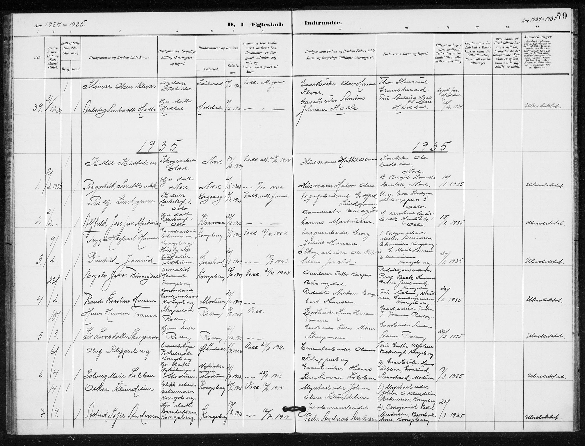 Kongsberg kirkebøker, SAKO/A-22/G/Ga/L0009: Parish register (copy) no. 9, 1932-1938, p. 79