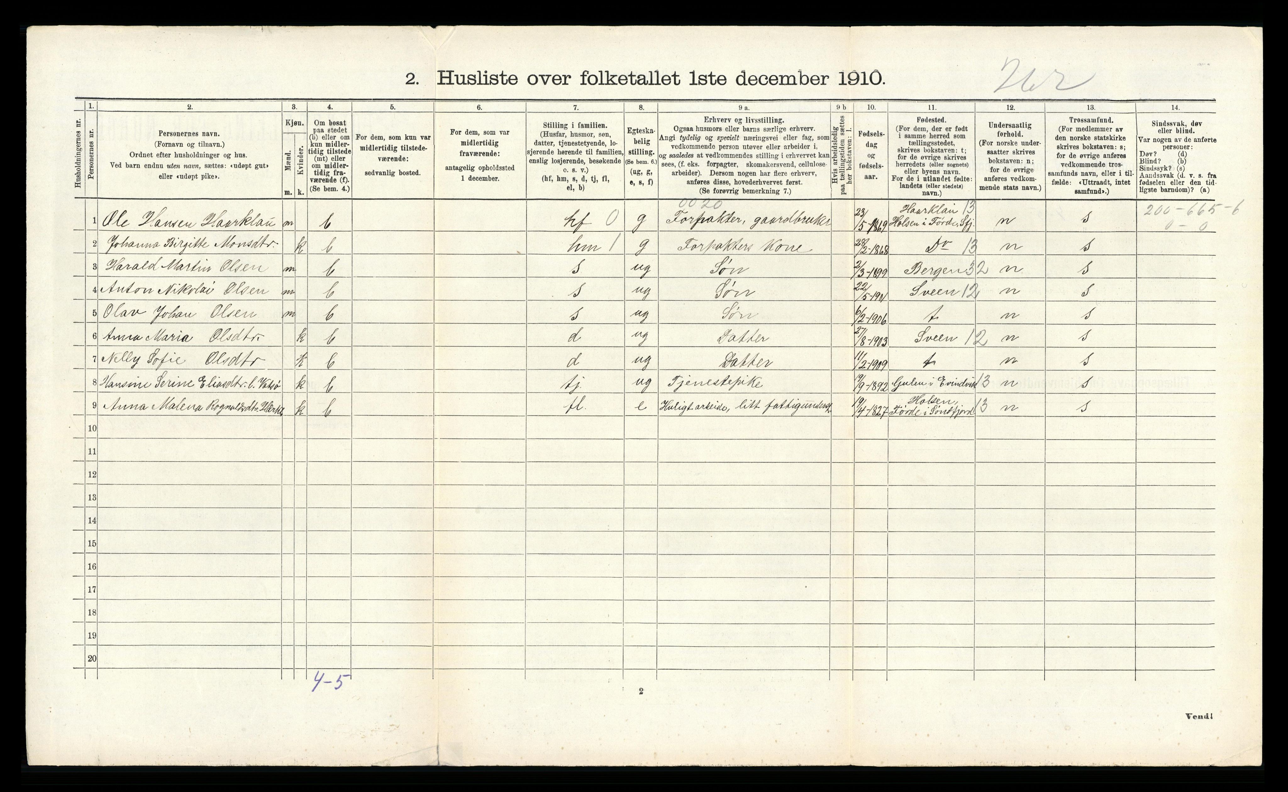 RA, 1910 census for Herdla, 1910, p. 331