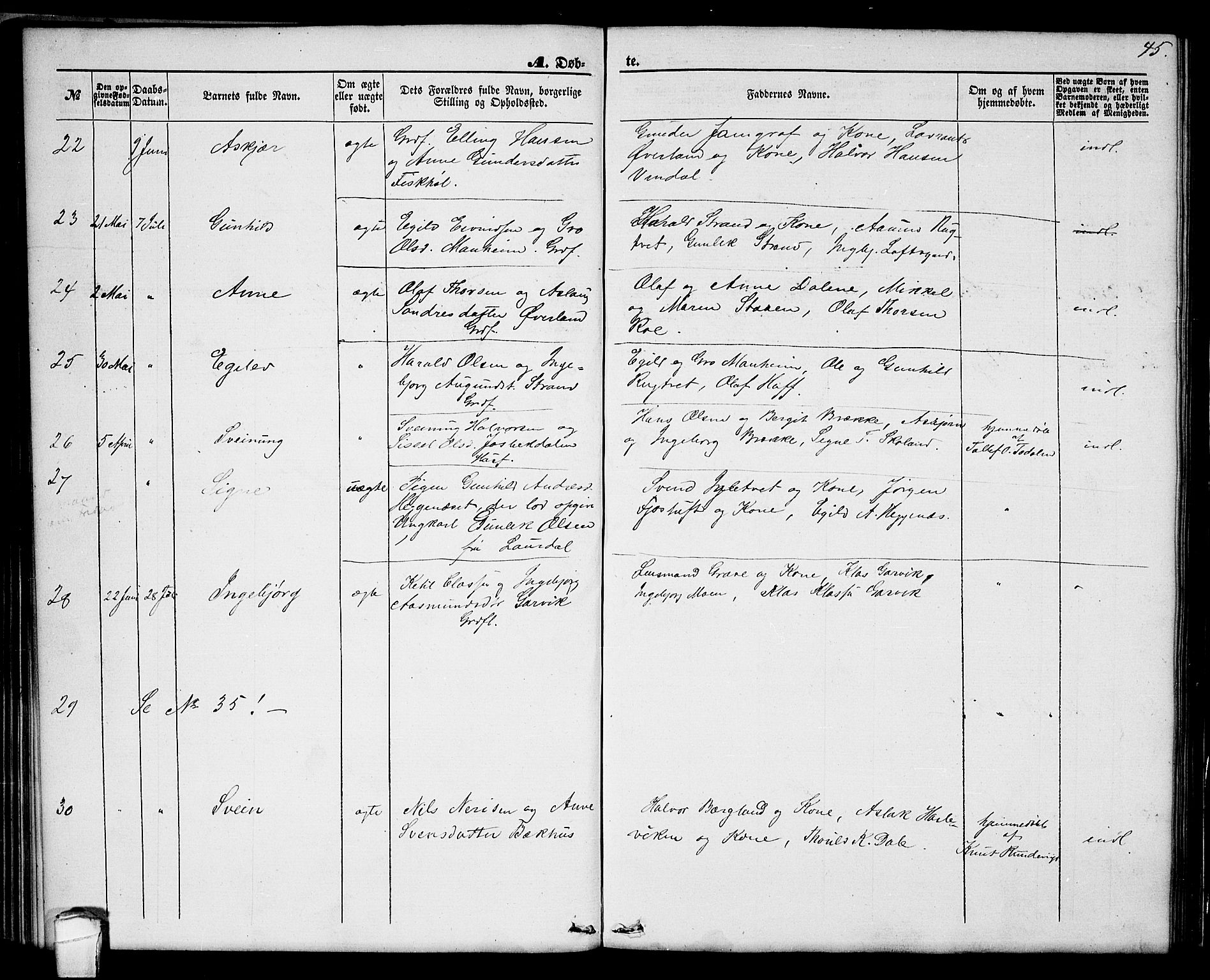 Seljord kirkebøker, SAKO/A-20/G/Ga/L0003: Parish register (copy) no. I 3, 1866-1873, p. 45