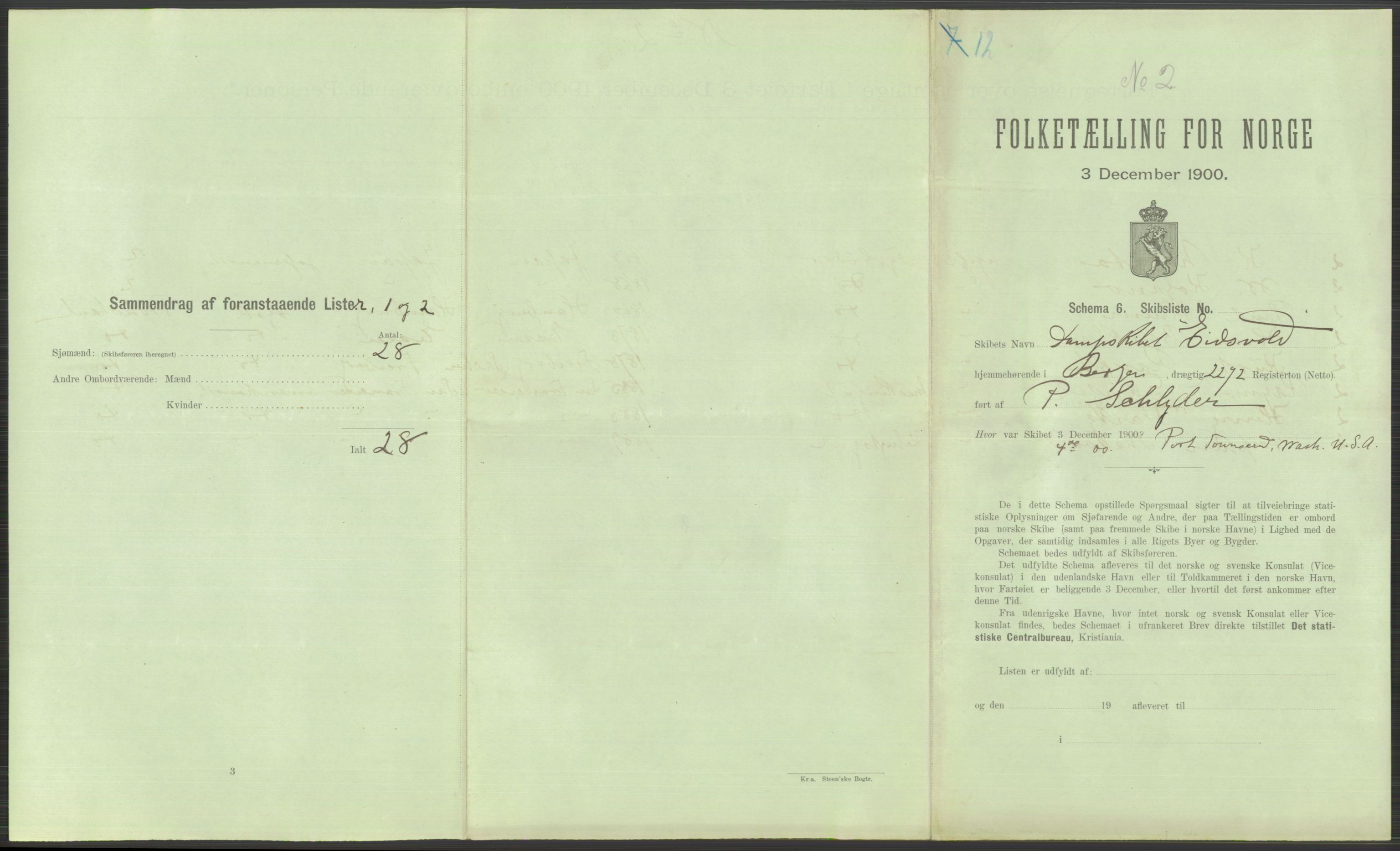 RA, 1900 Census - ship lists from ships in Norwegian harbours, harbours abroad and at sea, 1900, p. 4959