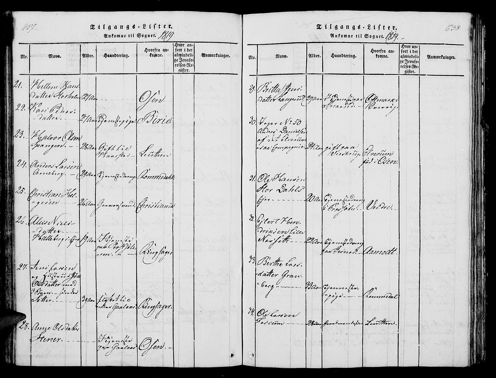 Vang prestekontor, Hedmark, AV/SAH-PREST-008/H/Ha/Hab/L0004: Parish register (copy) no. 4, 1813-1827, p. 637-638