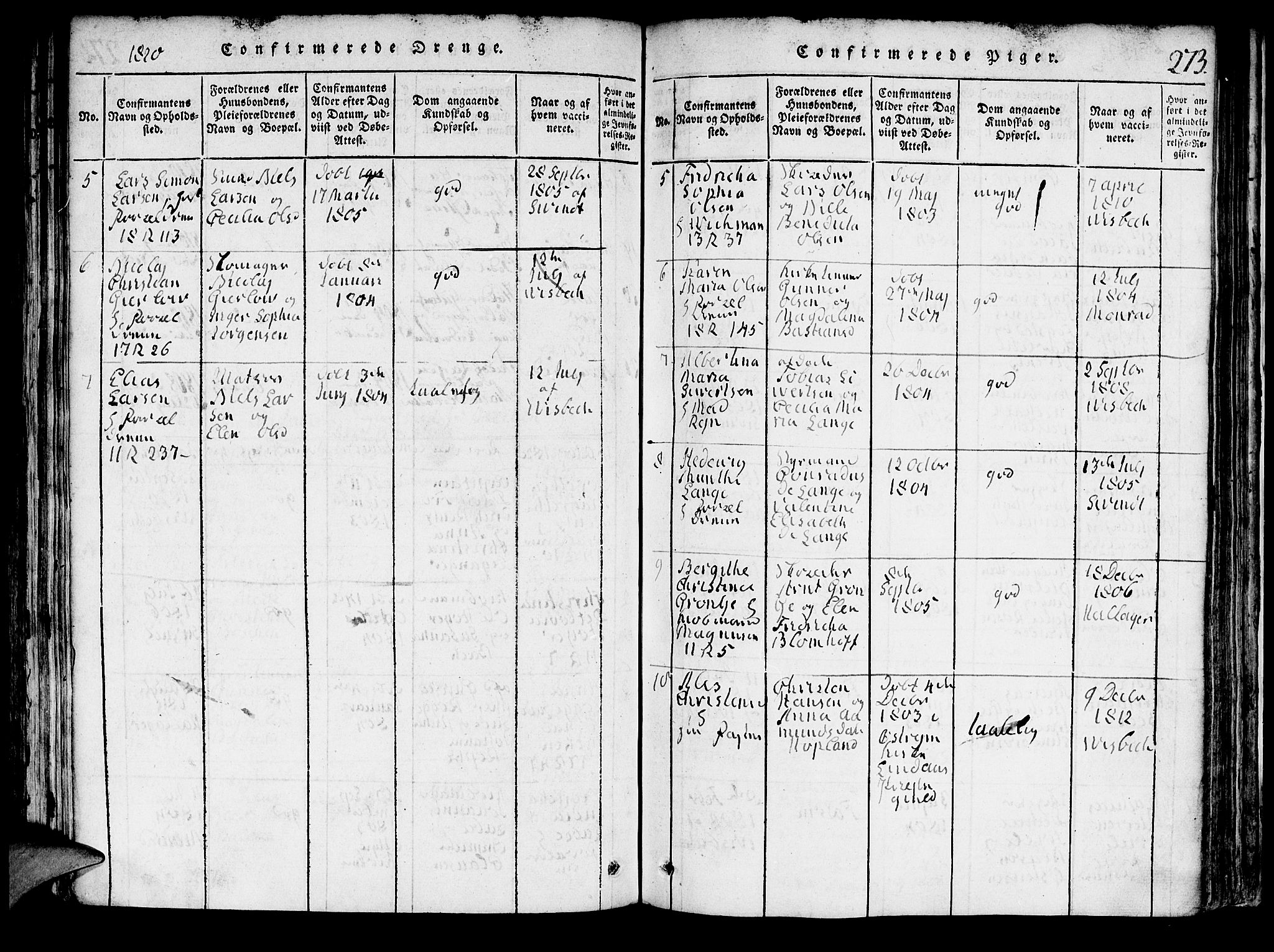 Domkirken sokneprestembete, AV/SAB-A-74801/H/Hab/L0001: Parish register (copy) no. A 1, 1816-1821, p. 273