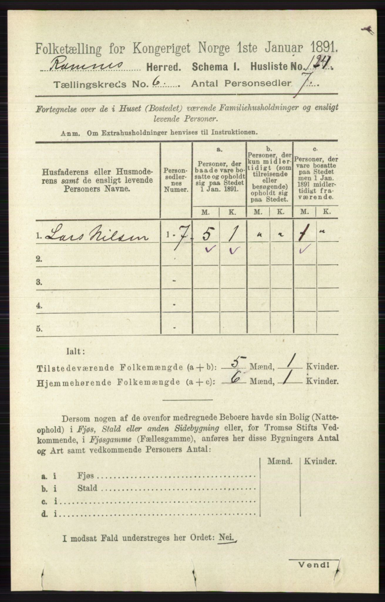 RA, 1891 census for 0718 Ramnes, 1891, p. 3313