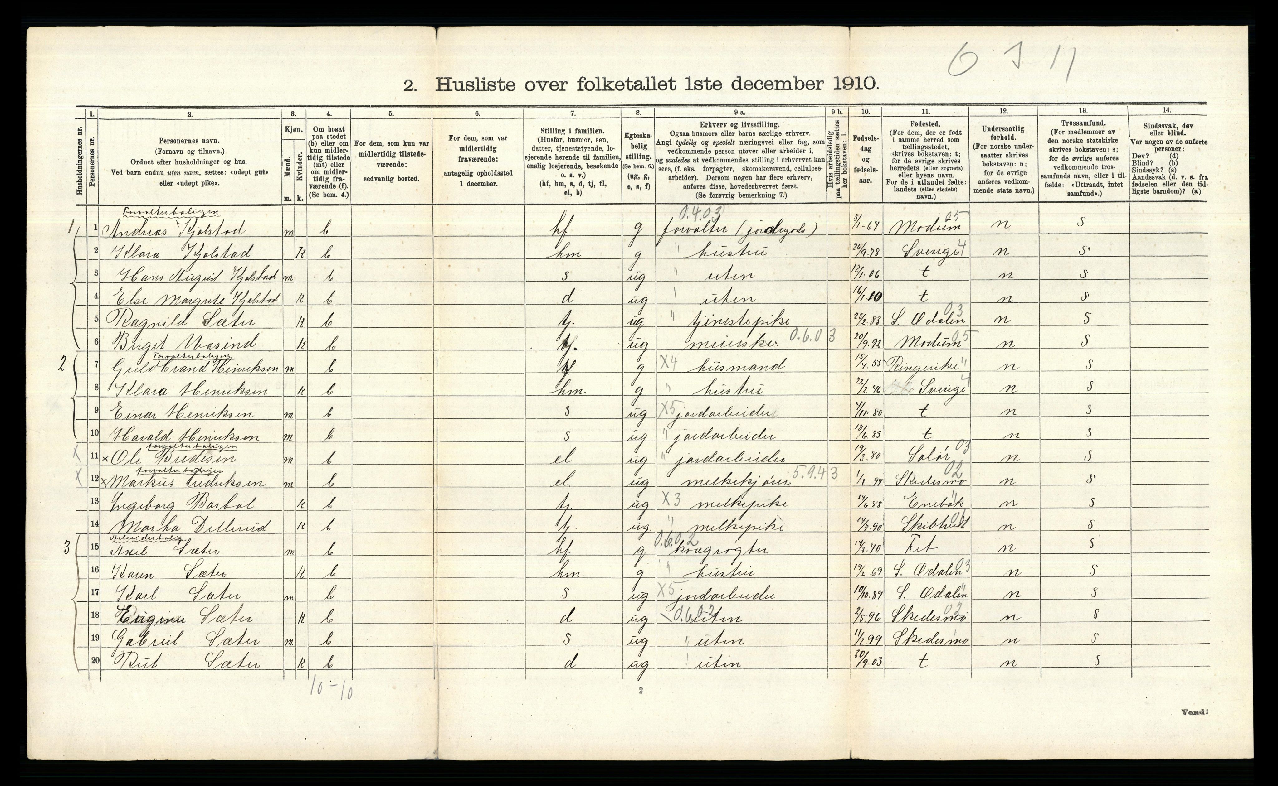 RA, 1910 census for Aker, 1910, p. 1110