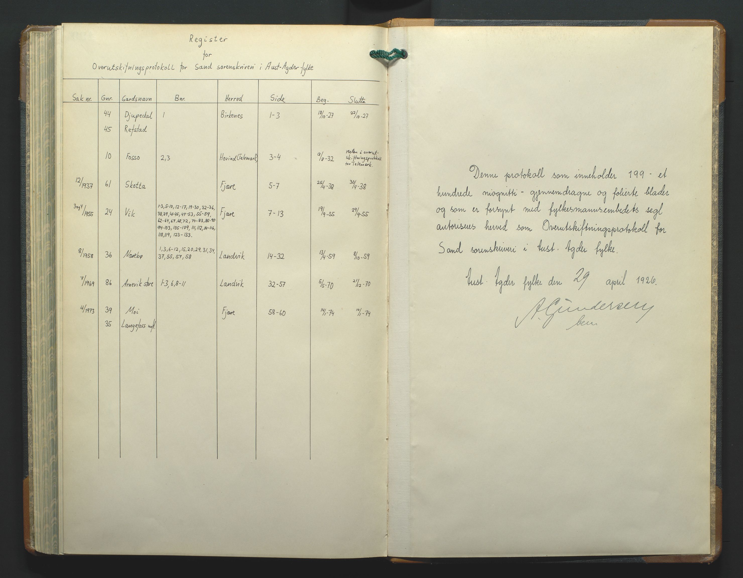 Jordskifteoverdommeren i Agder og Rogaland, AV/SAK-1541-0001/F/Fa/Faa/L0003: Overutskiftningsprotokoll Sand sorenskriveri nr 3, 1927-1974