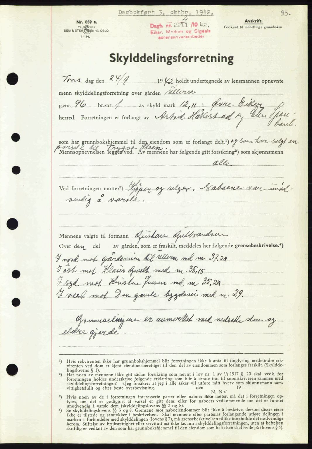 Eiker, Modum og Sigdal sorenskriveri, SAKO/A-123/G/Ga/Gab/L0047: Mortgage book no. A17, 1942-1943, Diary no: : 2211/1942