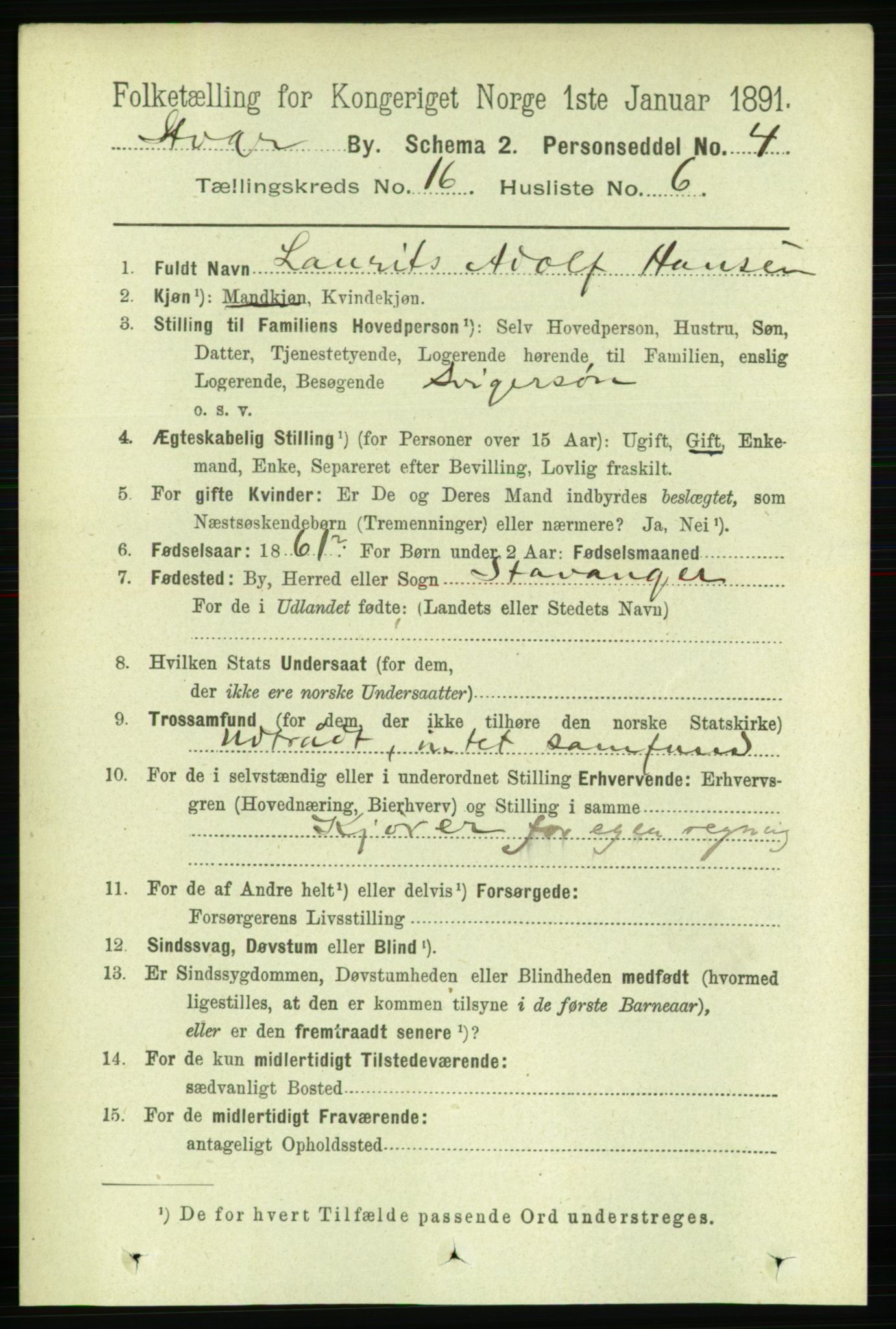 RA, 1891 census for 1103 Stavanger, 1891, p. 18901