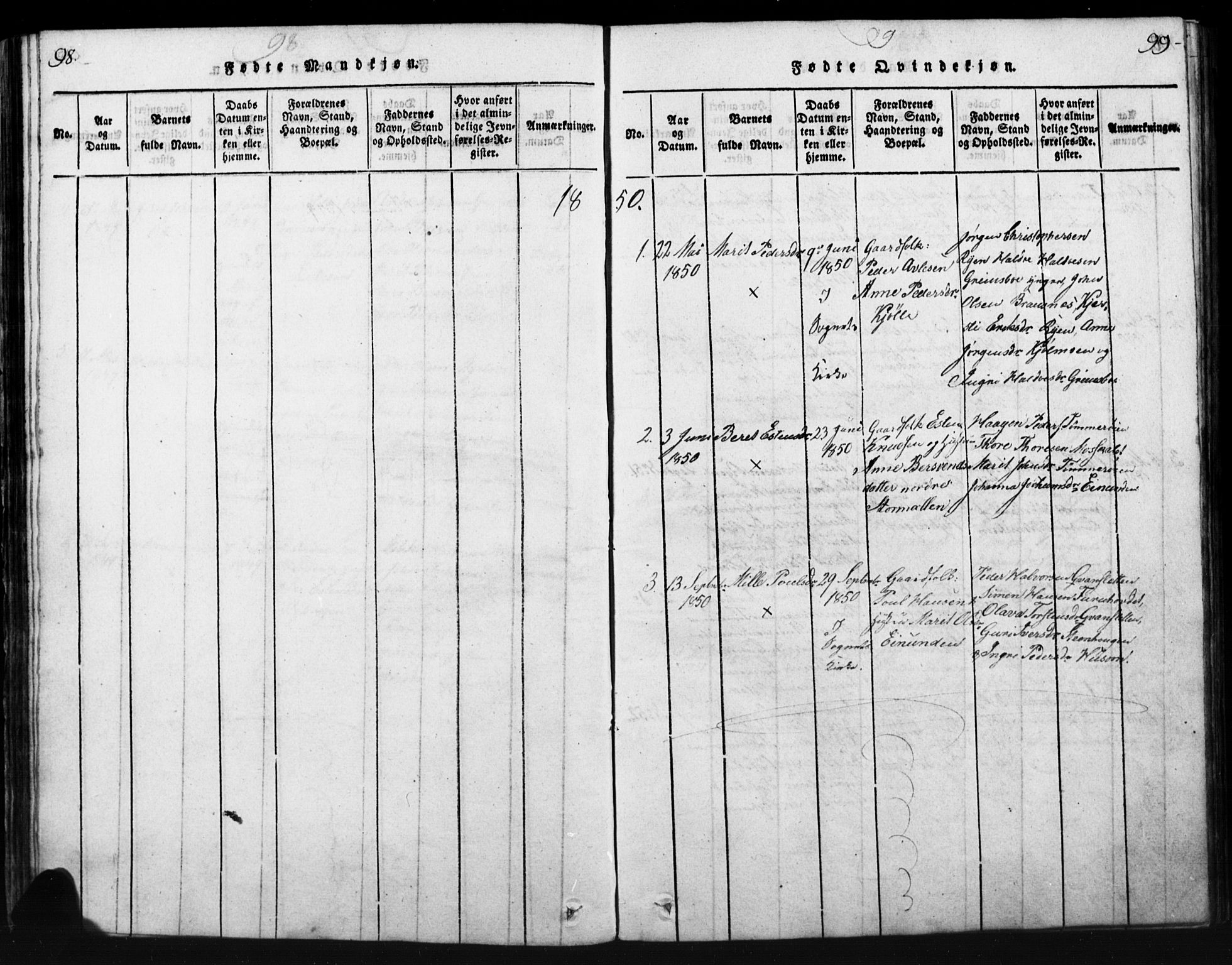 Tynset prestekontor, SAH/PREST-058/H/Ha/Hab/L0003: Parish register (copy) no. 3, 1814-1862, p. 98-99