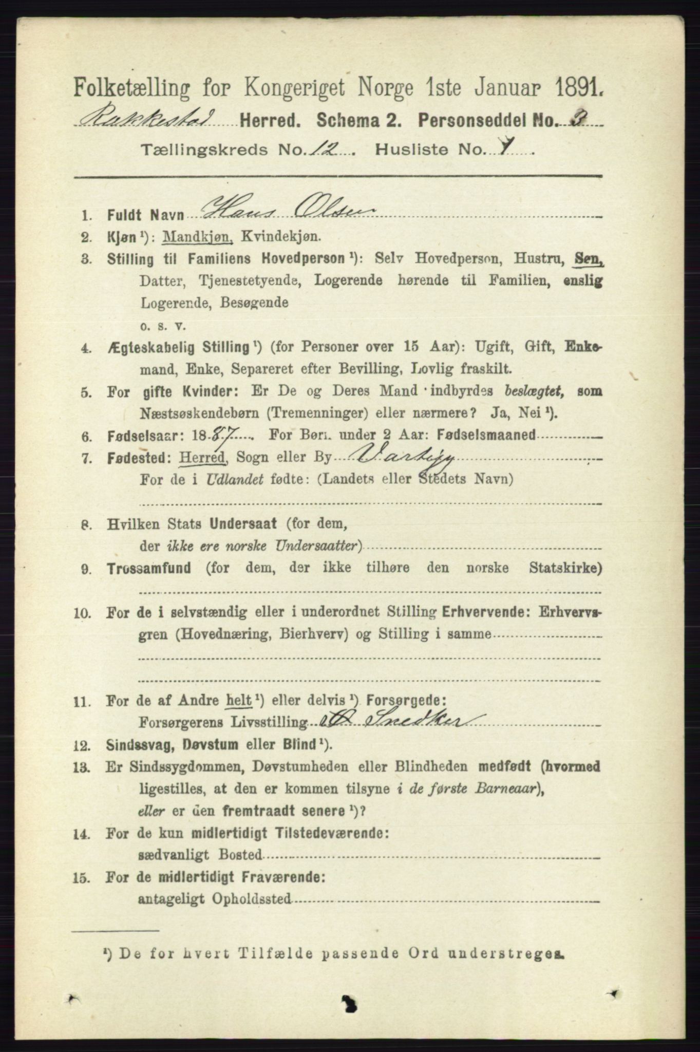 RA, 1891 census for 0128 Rakkestad, 1891, p. 5696