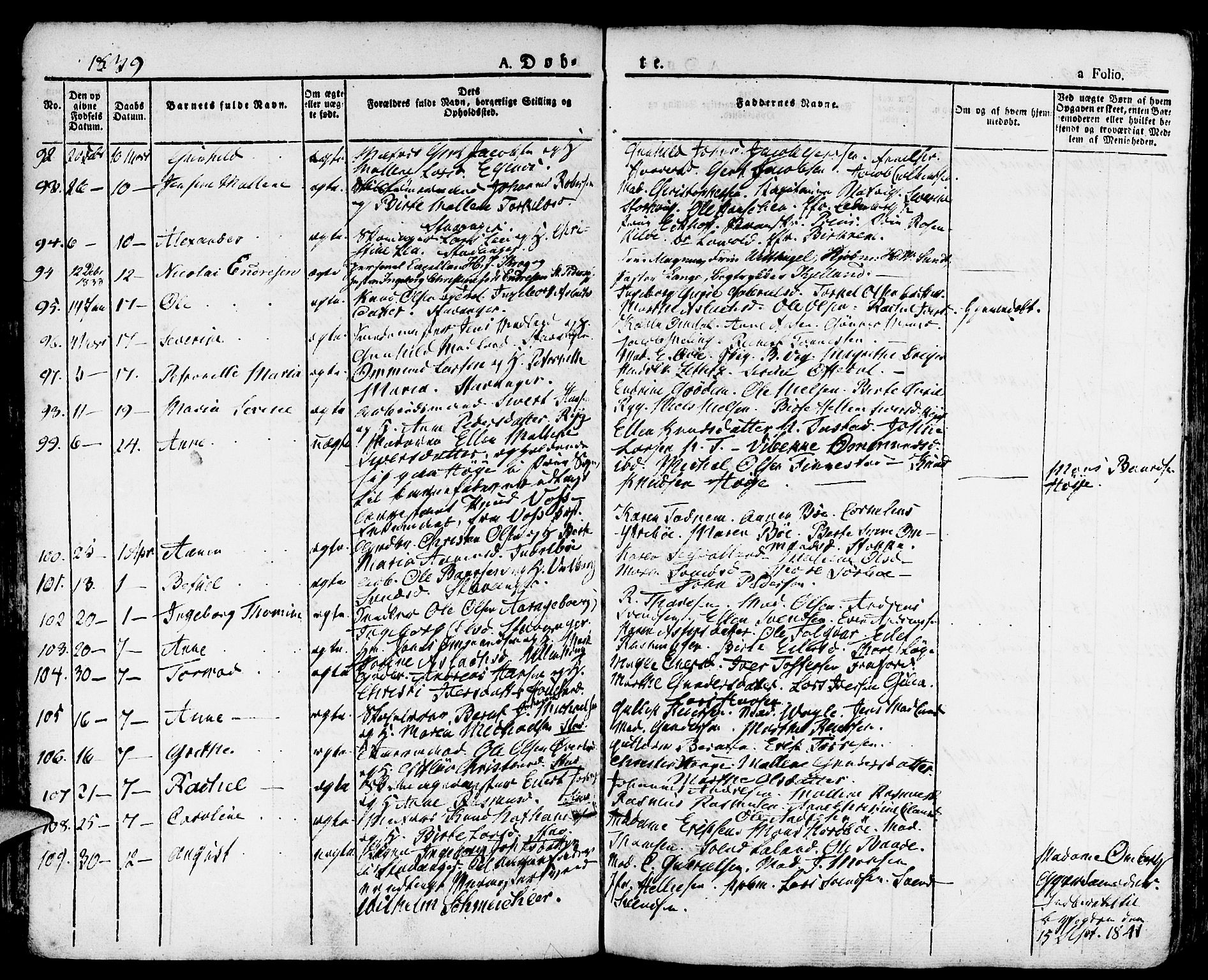 Domkirken sokneprestkontor, AV/SAST-A-101812/001/30/30BA/L0011: Parish register (official) no. A 11, 1832-1856