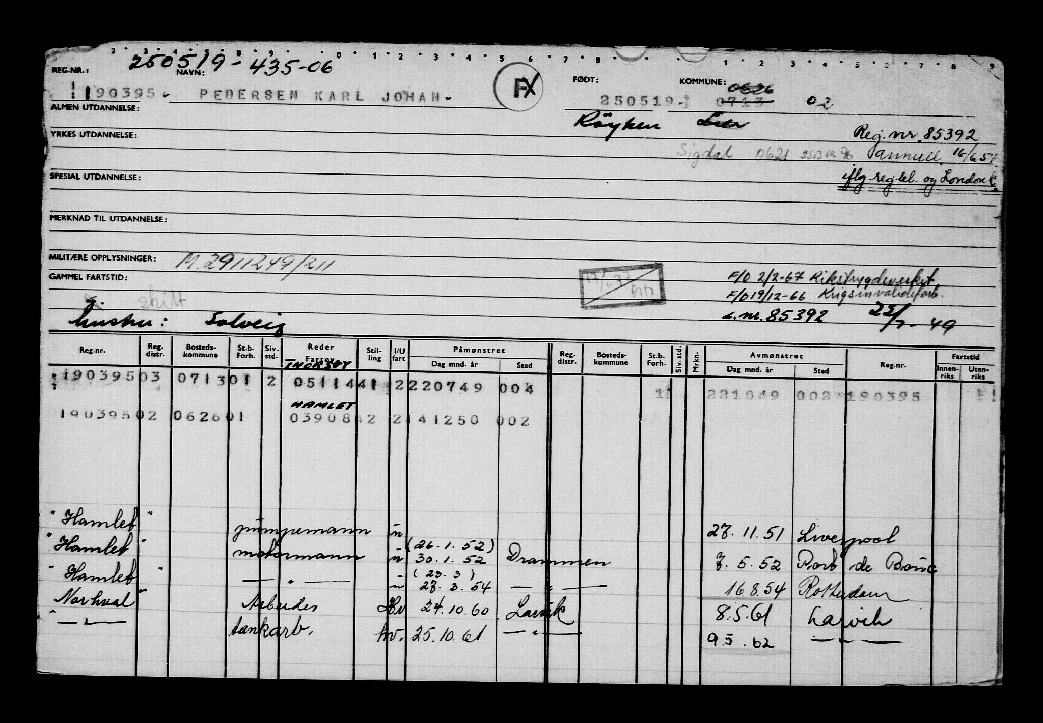 Direktoratet for sjømenn, AV/RA-S-3545/G/Gb/L0169: Hovedkort, 1919, p. 147