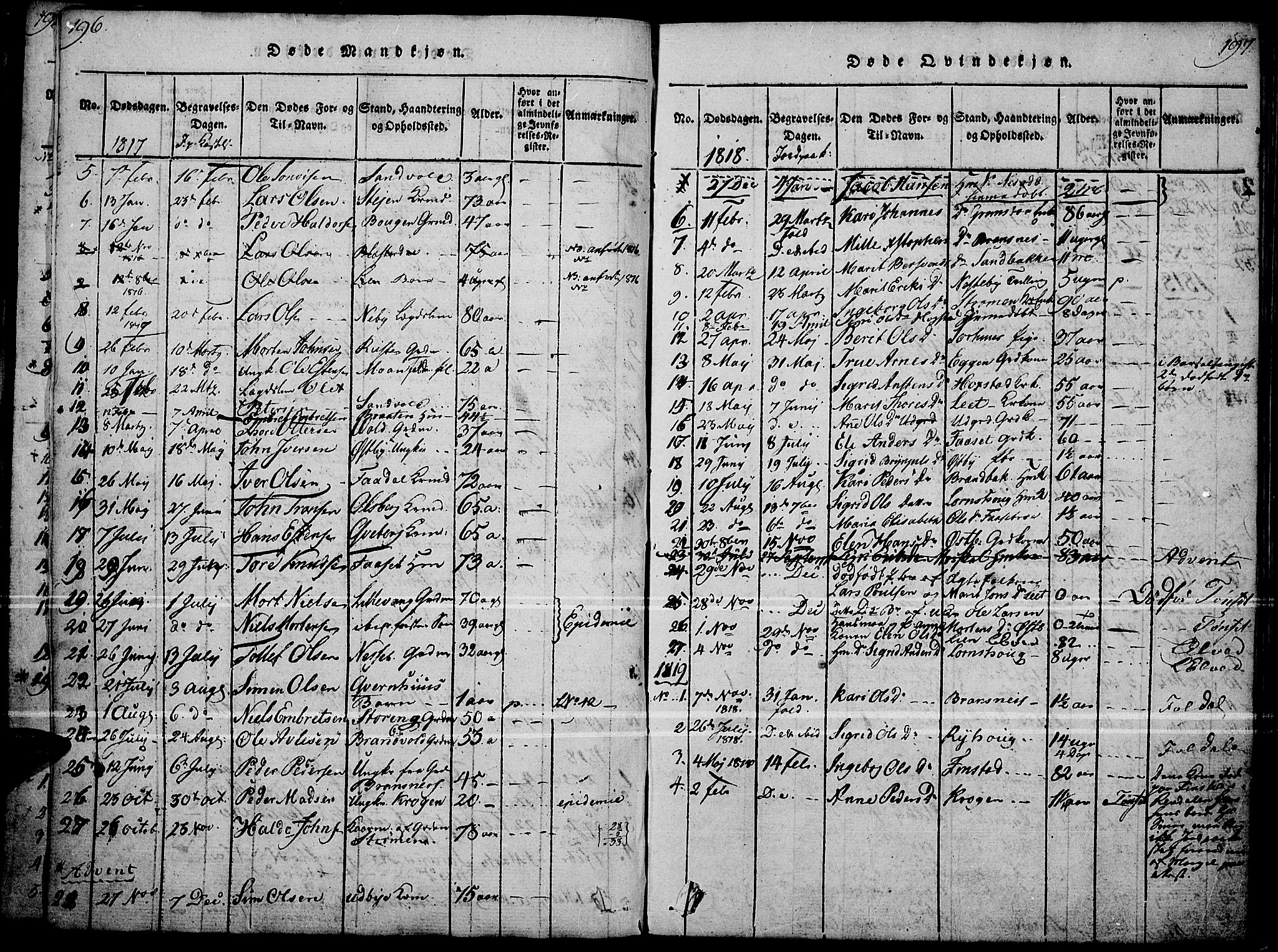 Tynset prestekontor, SAH/PREST-058/H/Ha/Haa/L0018: Parish register (official) no. 18, 1815-1829, p. 196-197