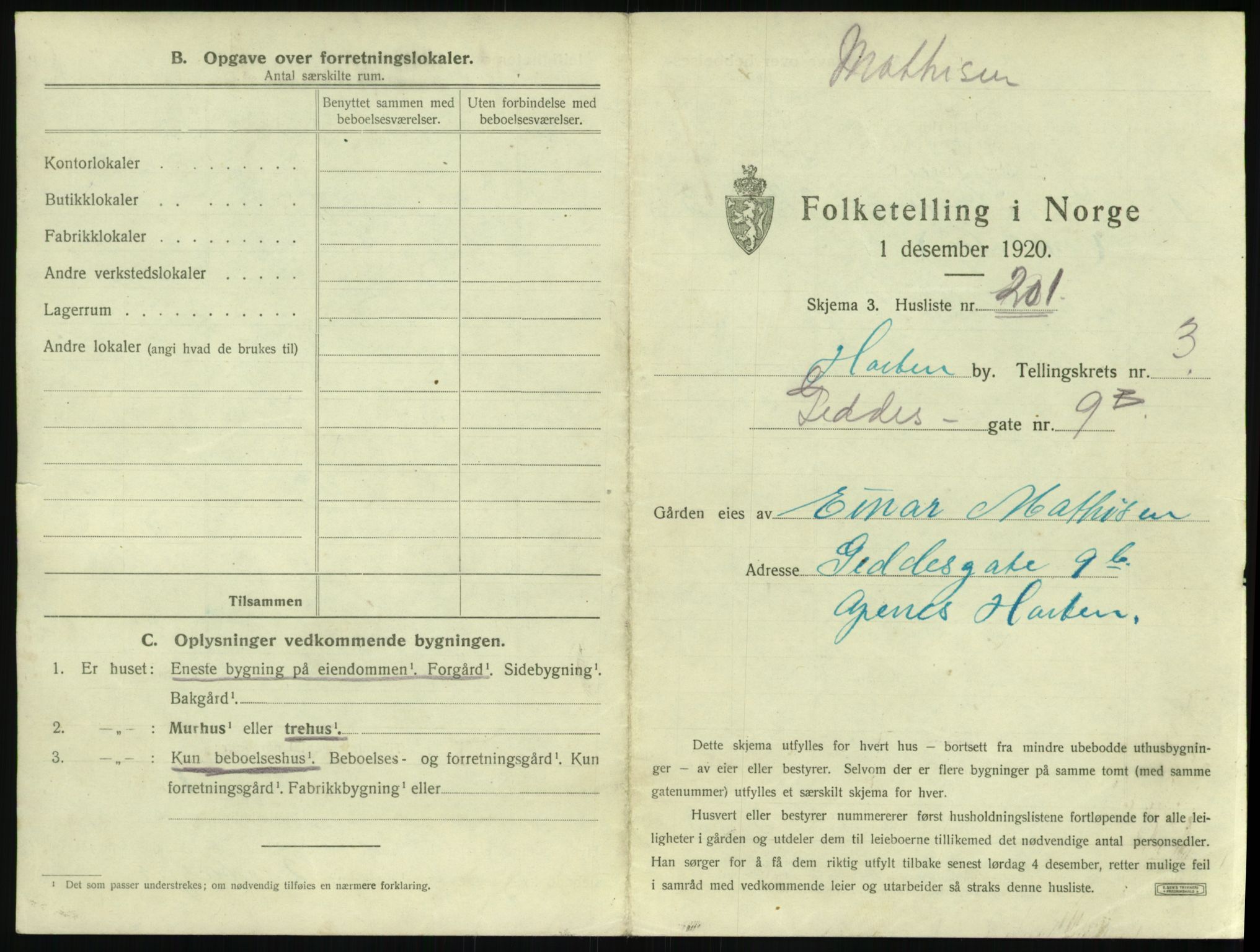 SAKO, 1920 census for Horten, 1920, p. 1189