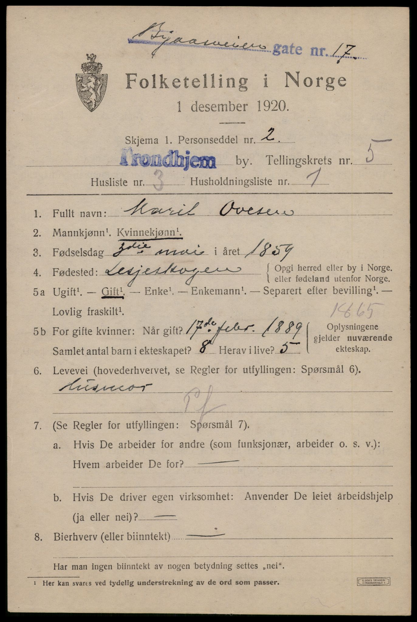 SAT, 1920 census for Trondheim, 1920, p. 38442