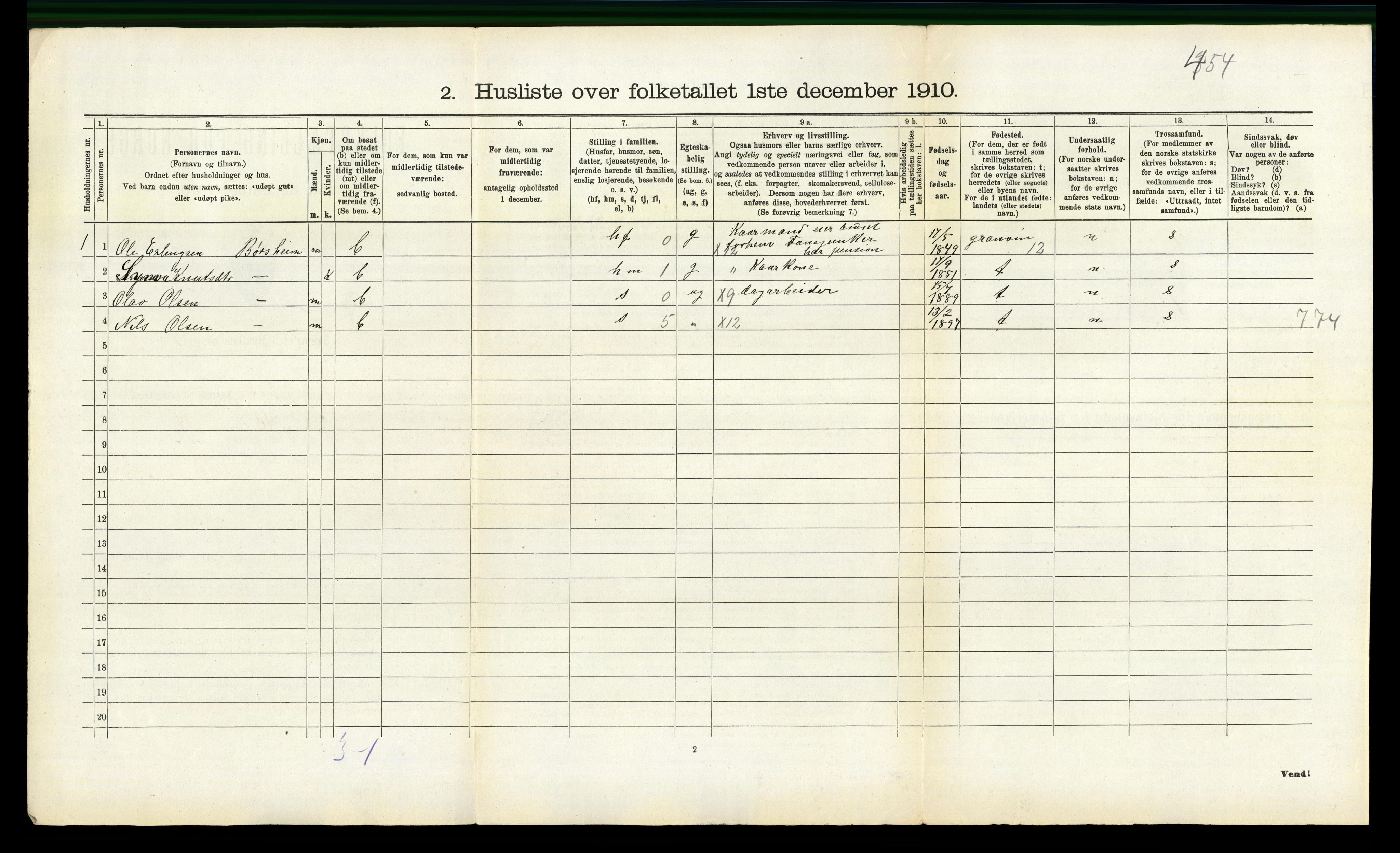 RA, 1910 census for Ulvik, 1910, p. 261