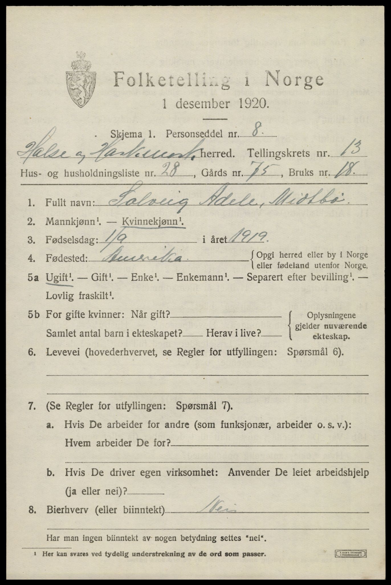 SAK, 1920 census for Halse og Harkmark, 1920, p. 7251