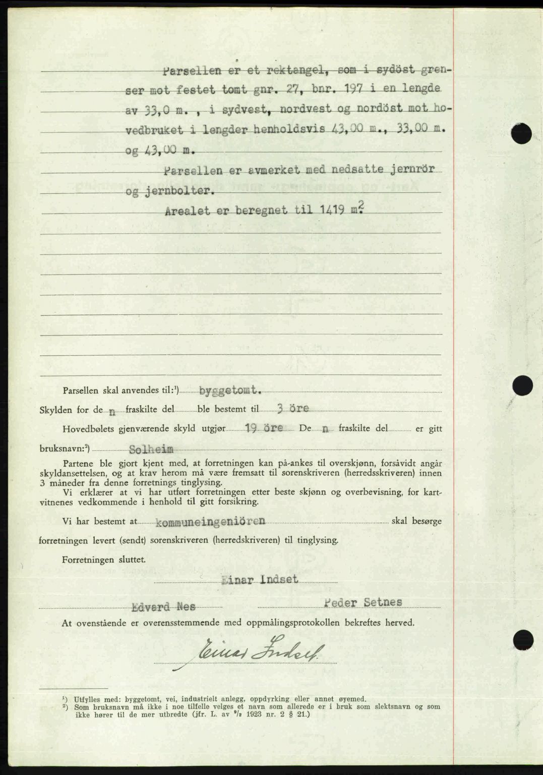 Romsdal sorenskriveri, SAT/A-4149/1/2/2C: Mortgage book no. A22, 1947-1947, Diary no: : 654/1947