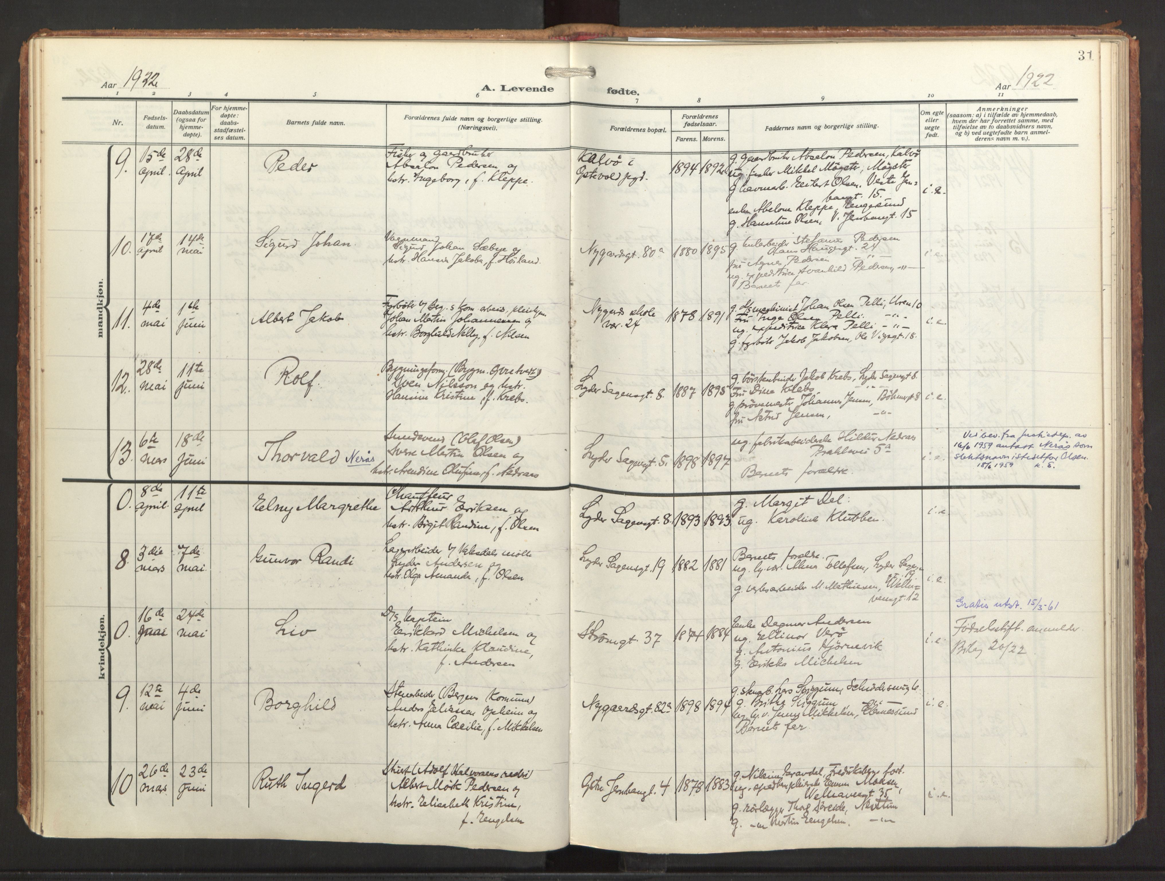 St. Jacob sokneprestembete, SAB/A-78001/H/Haa/L0001: Parish register (official) no. A 1, 1917-1952, p. 31