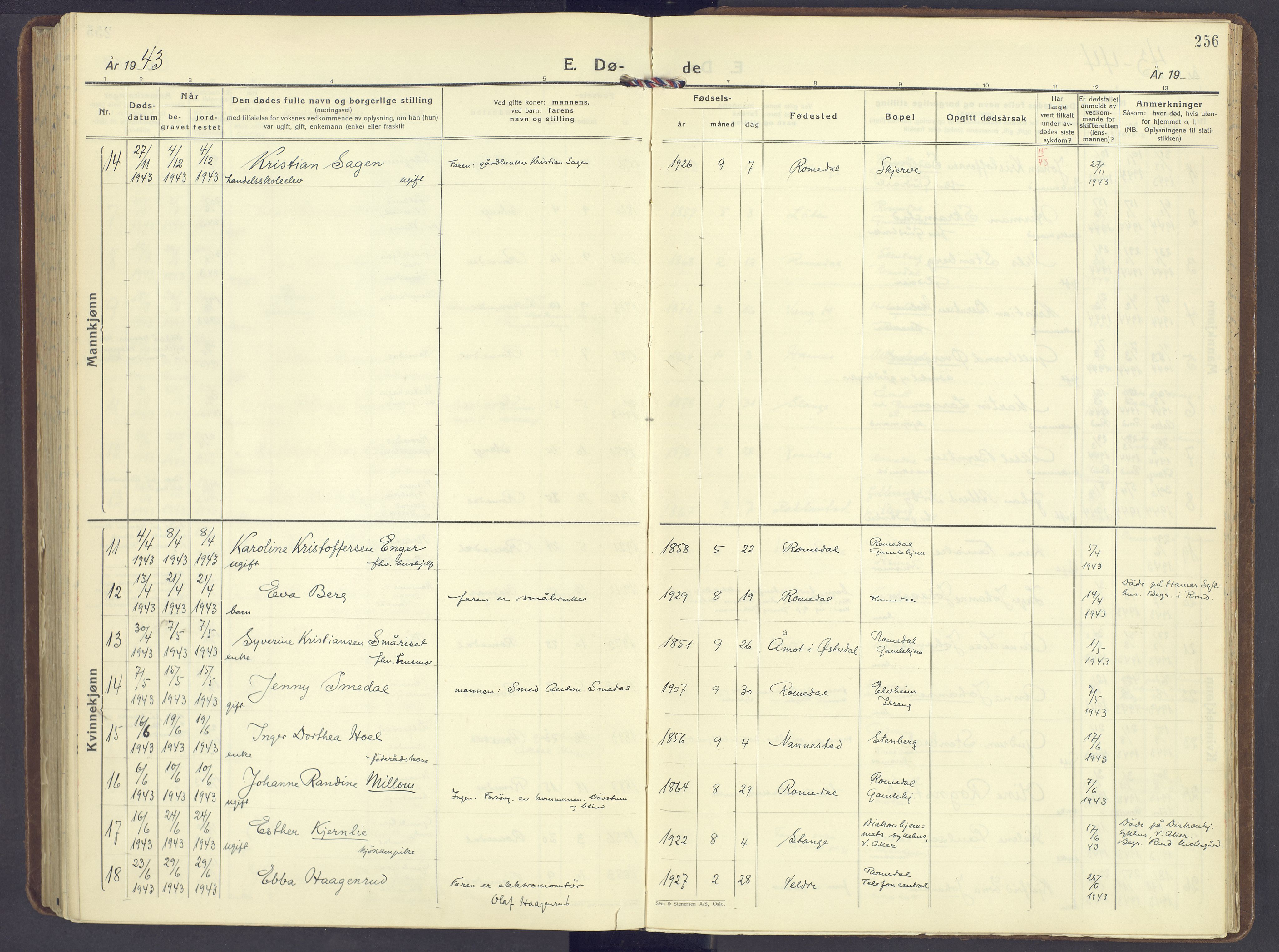 Romedal prestekontor, SAH/PREST-004/K/L0014: Parish register (official) no. 14, 1936-1949, p. 256