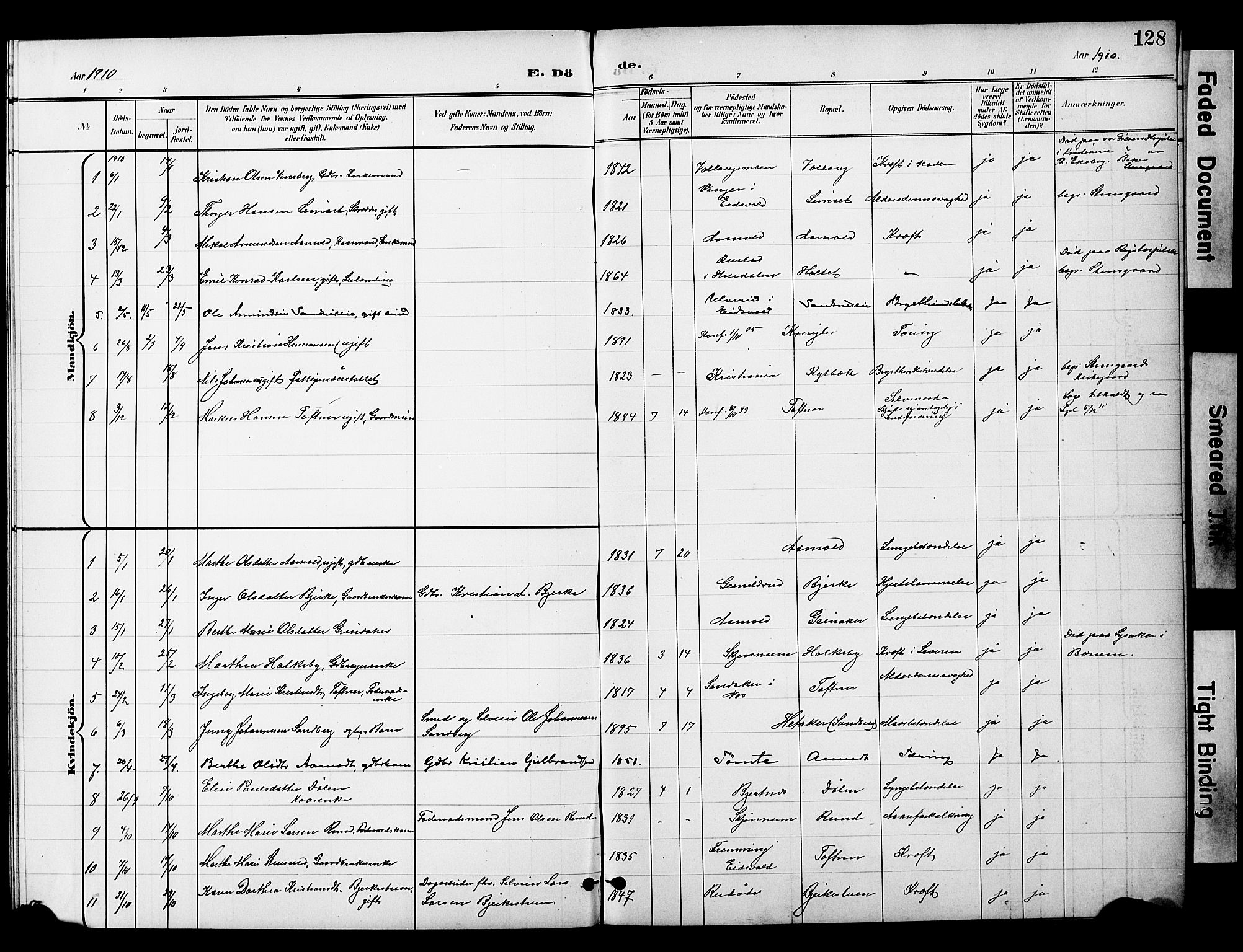 Nannestad prestekontor Kirkebøker, SAO/A-10414a/G/Gc/L0001: Parish register (copy) no. III 1, 1901-1916, p. 128
