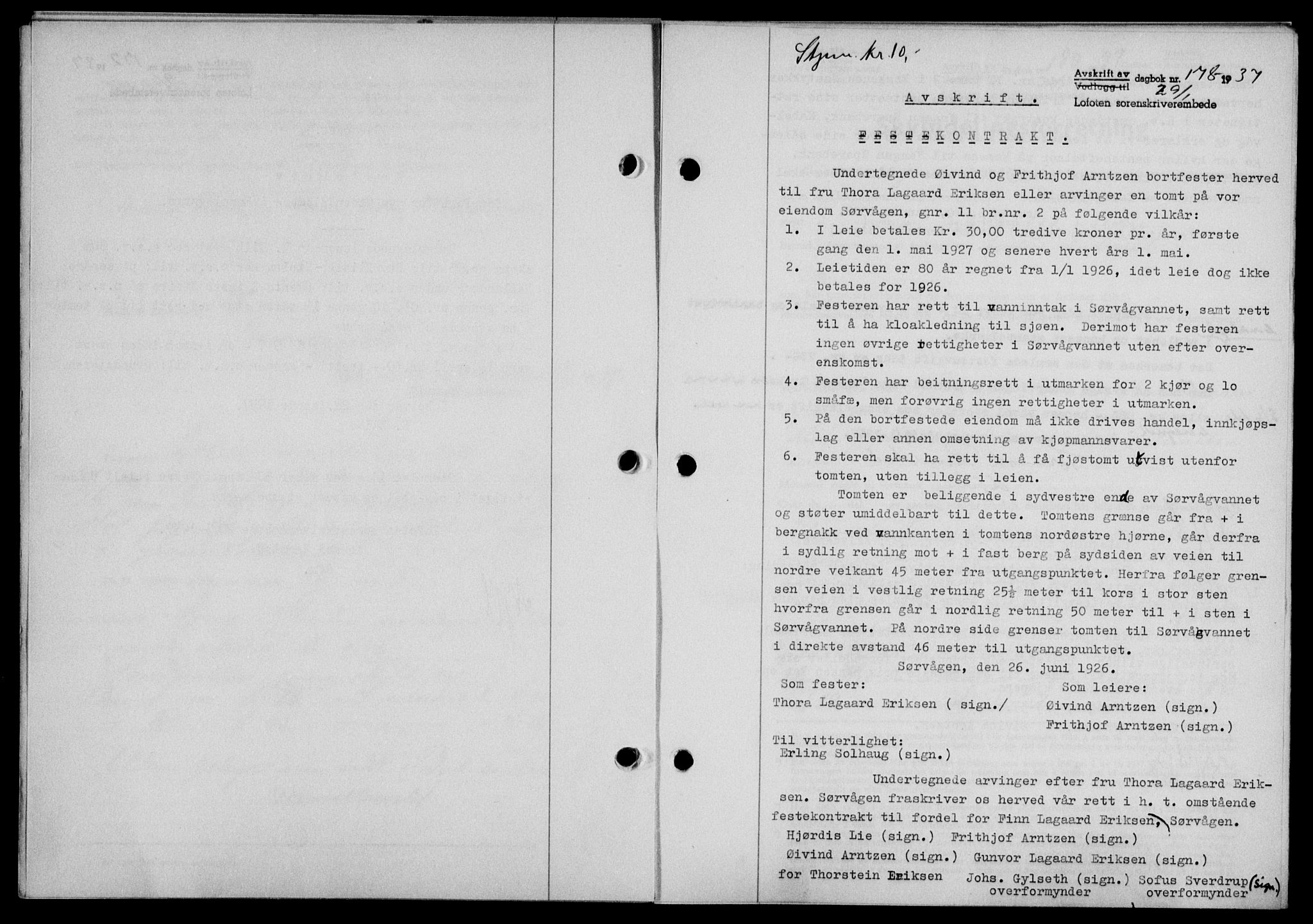 Lofoten sorenskriveri, SAT/A-0017/1/2/2C/L0001a: Mortgage book no. 1a, 1936-1937, Diary no: : 178/1937