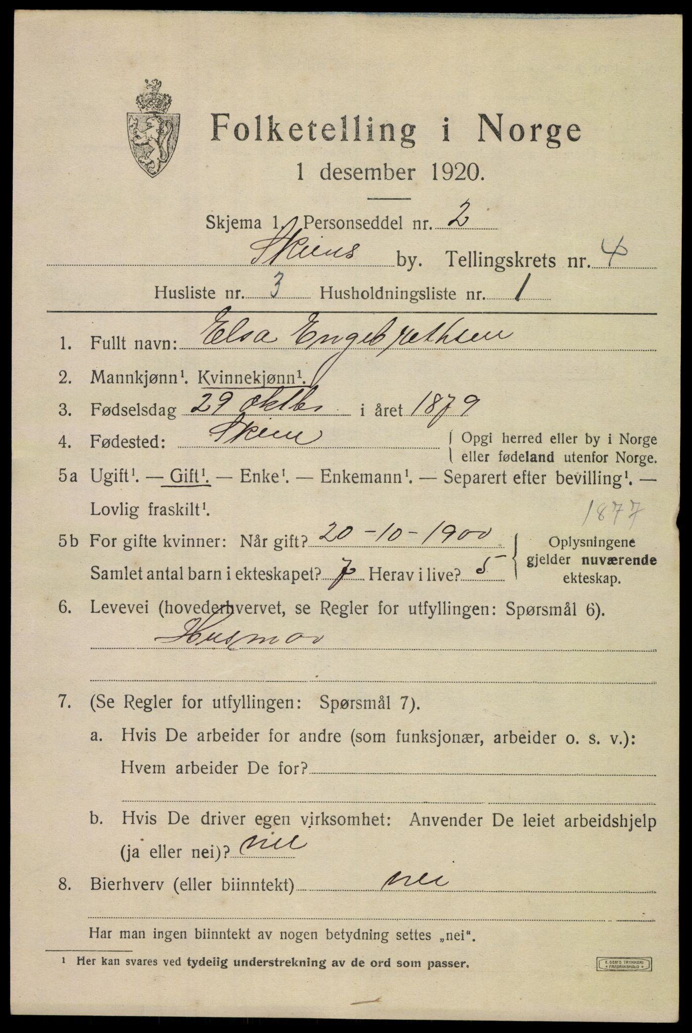SAKO, 1920 census for Skien, 1920, p. 16842