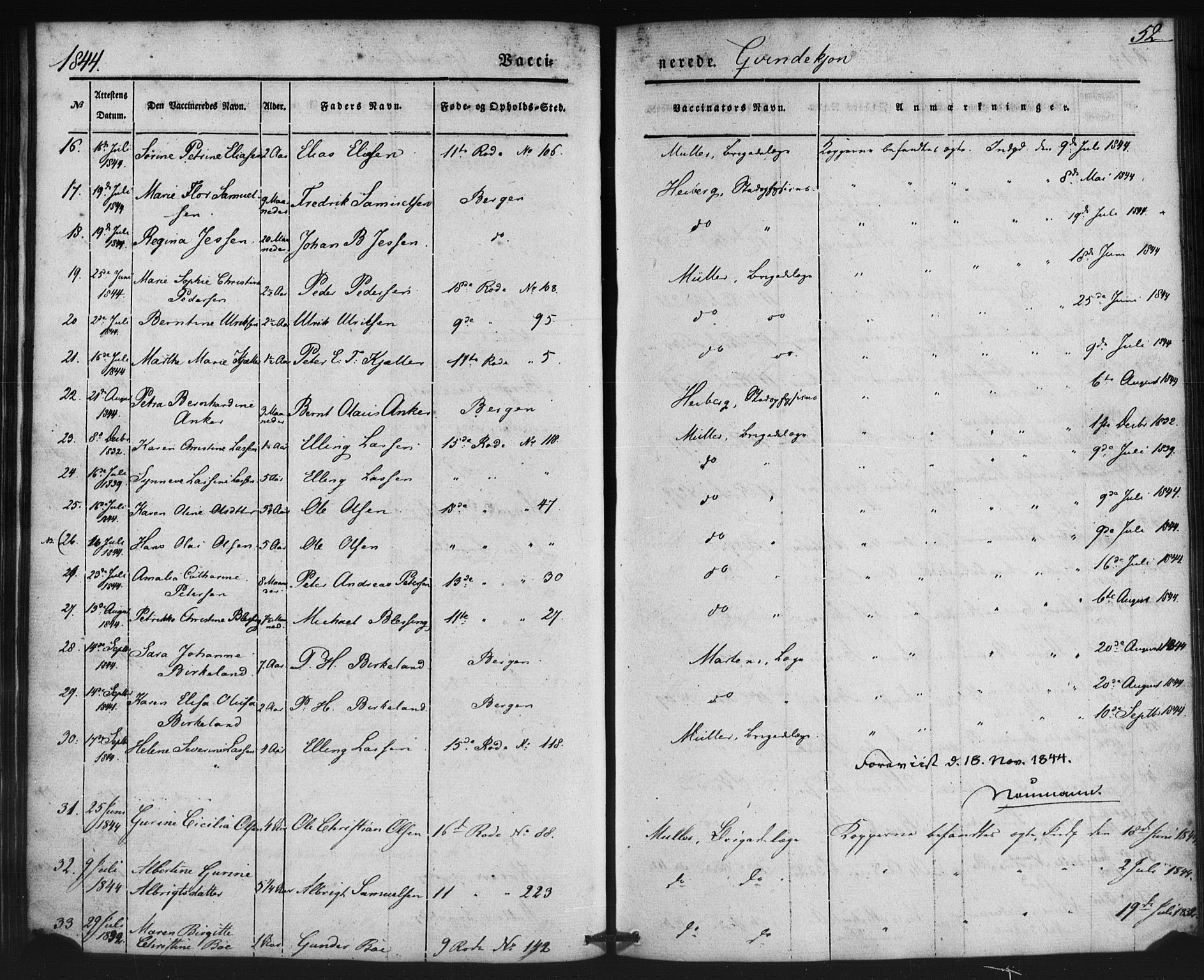 Domkirken sokneprestembete, AV/SAB-A-74801/H/Haa/L0046: Parish register (official) no. F 1, 1841-1852, p. 52