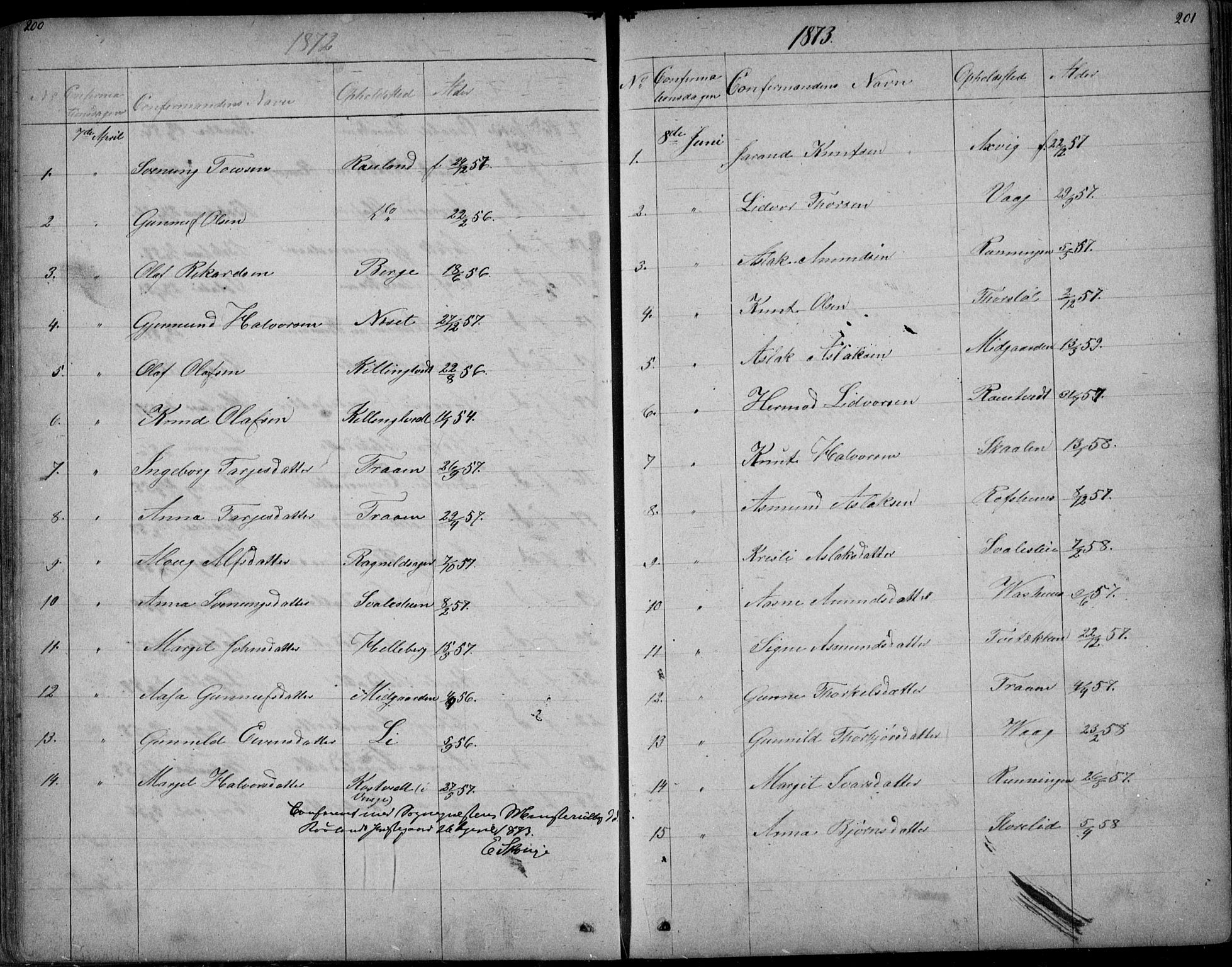 Rauland kirkebøker, SAKO/A-292/G/Ga/L0002: Parish register (copy) no. I 2, 1849-1935, p. 200-201