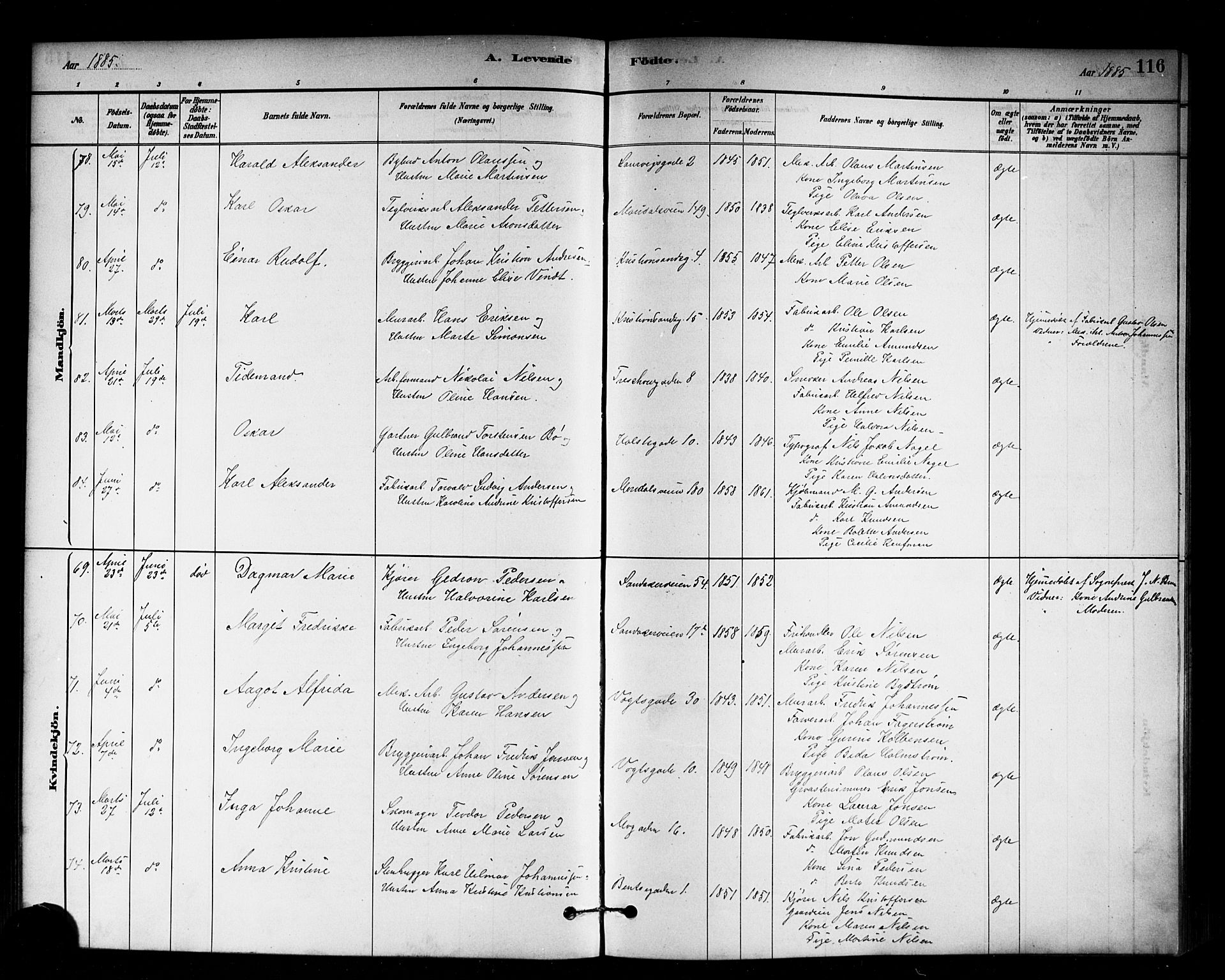 Sagene prestekontor Kirkebøker, SAO/A-10796/G/L0001: Parish register (copy) no. 1, 1880-1891, p. 116