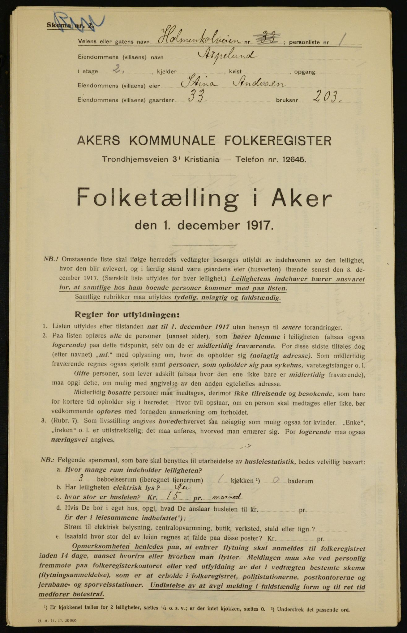 OBA, Municipal Census 1917 for Aker, 1917, p. 8239