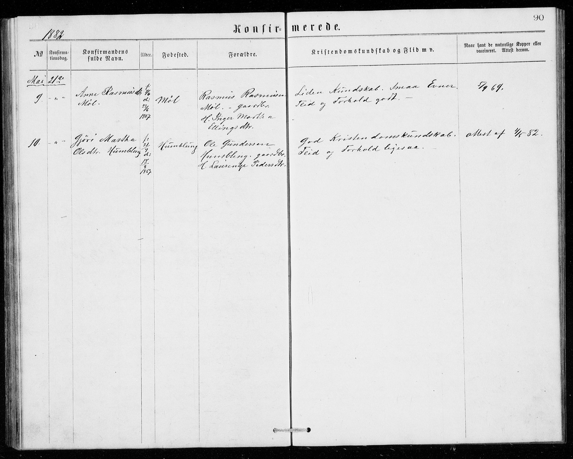 Ministerialprotokoller, klokkerbøker og fødselsregistre - Møre og Romsdal, AV/SAT-A-1454/518/L0235: Parish register (copy) no. 518C02, 1867-1888, p. 90