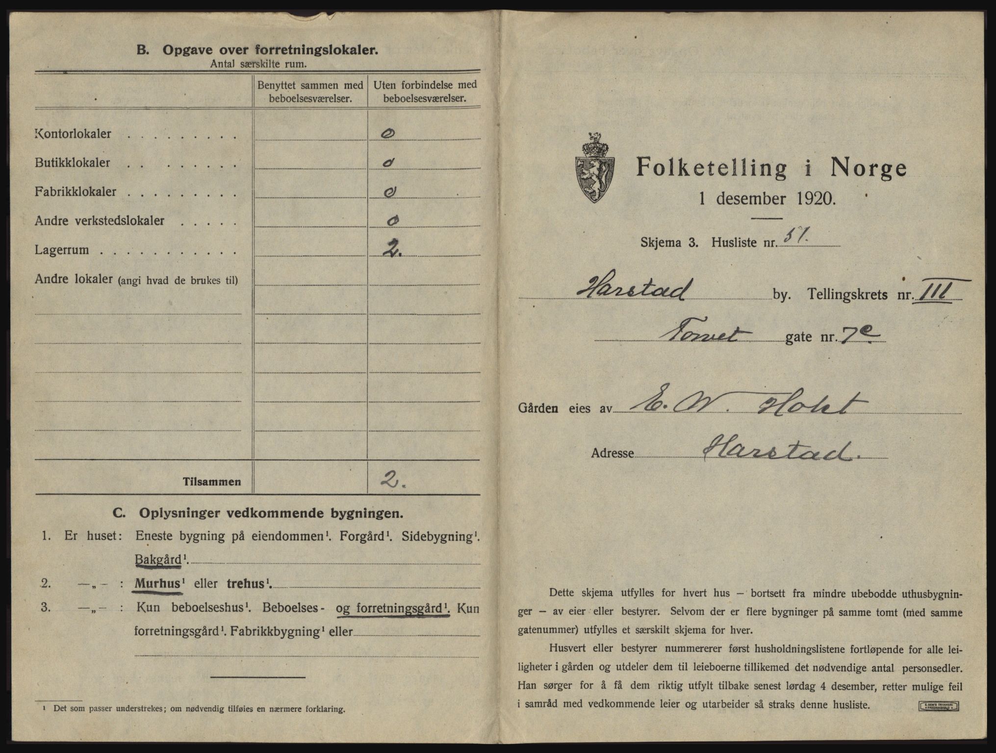 SATØ, 1920 census for Harstad, 1920, p. 367