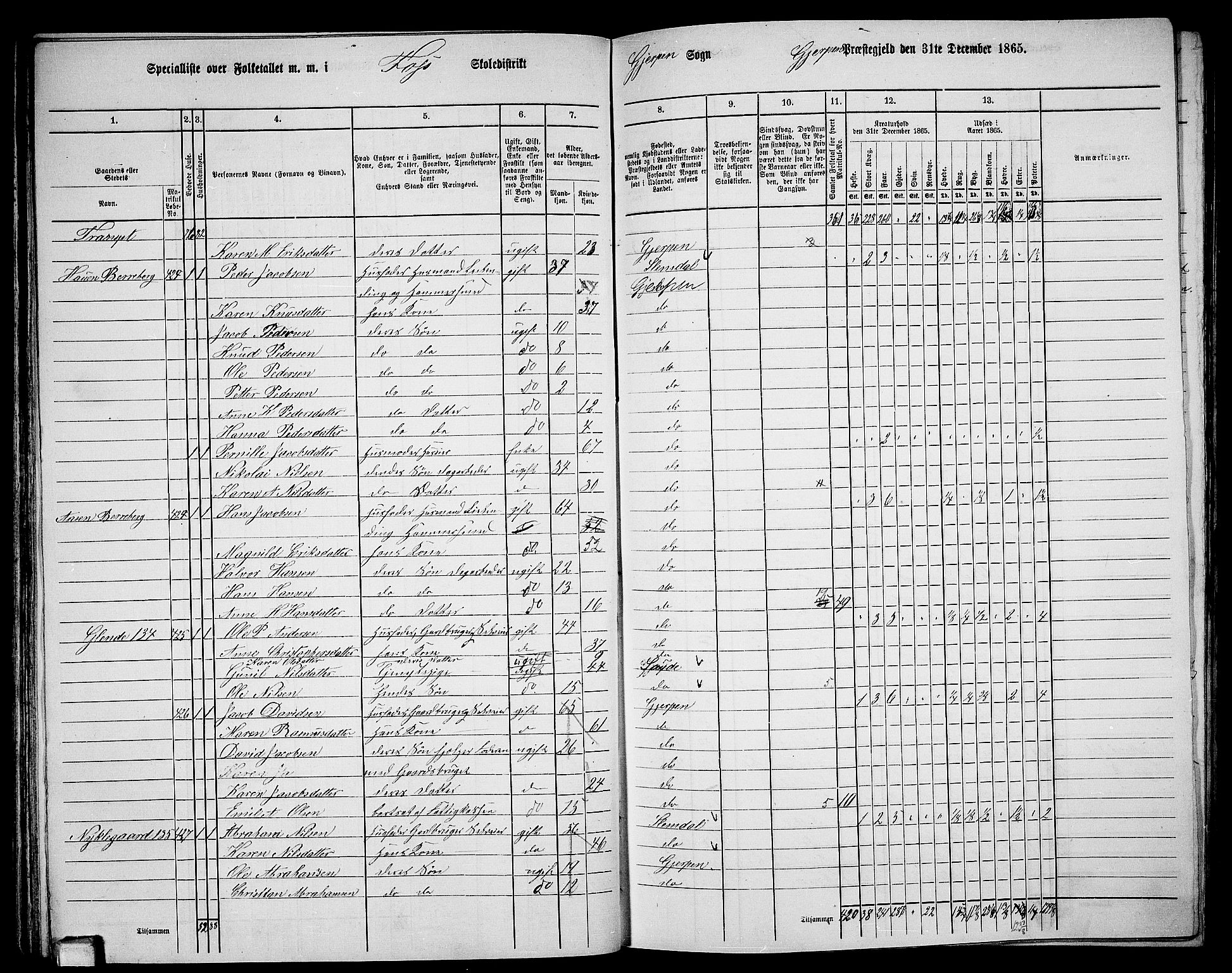 RA, 1865 census for Gjerpen, 1865, p. 102